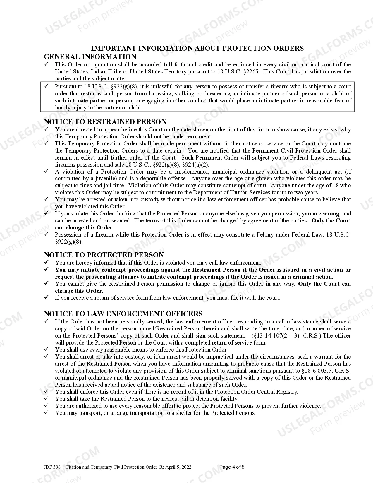 Preview Temporary Civil Protection Order Issued Pursuant to Section 13-14-102, C.R.S.