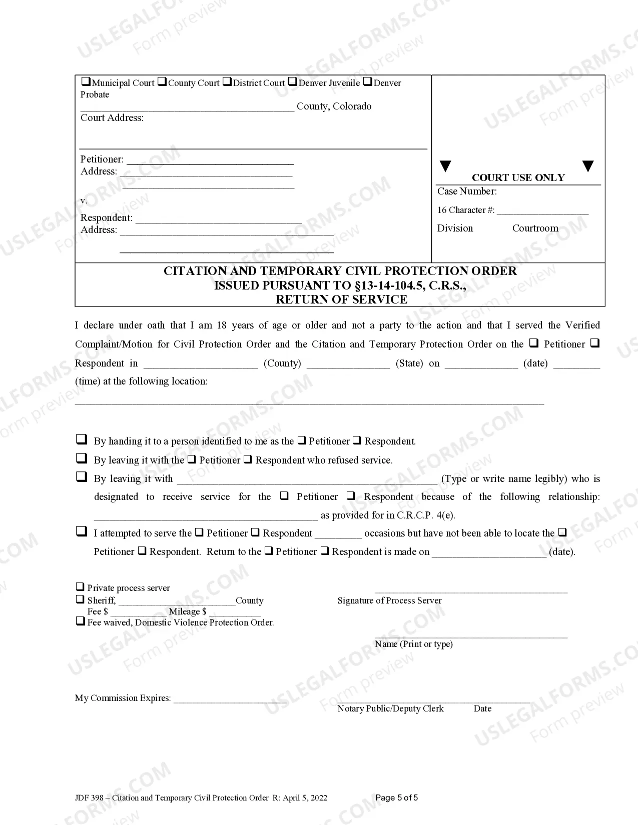 Preview Temporary Civil Protection Order Issued Pursuant to Section 13-14-102, C.R.S.
