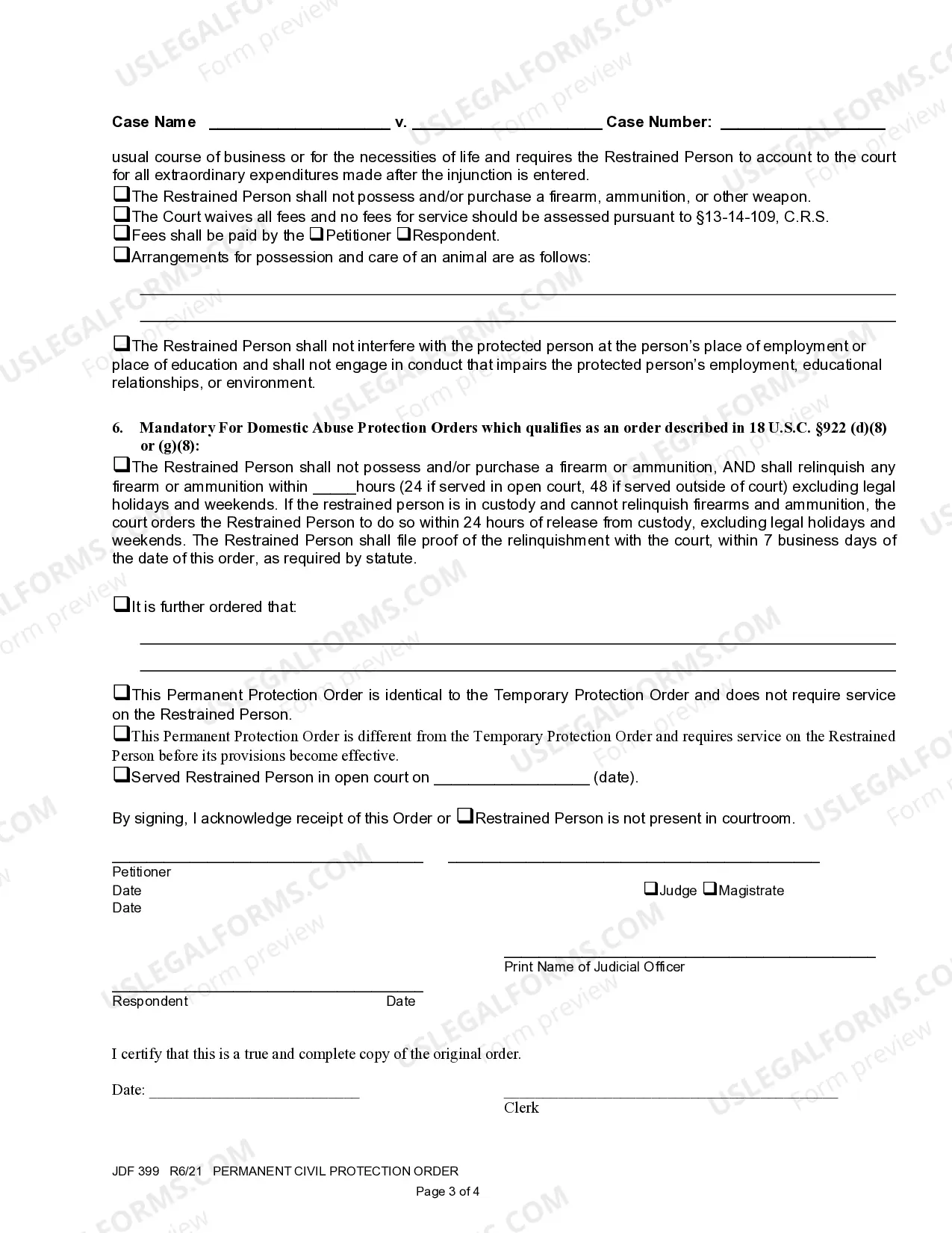 Preview Permanent Civil Protection Order