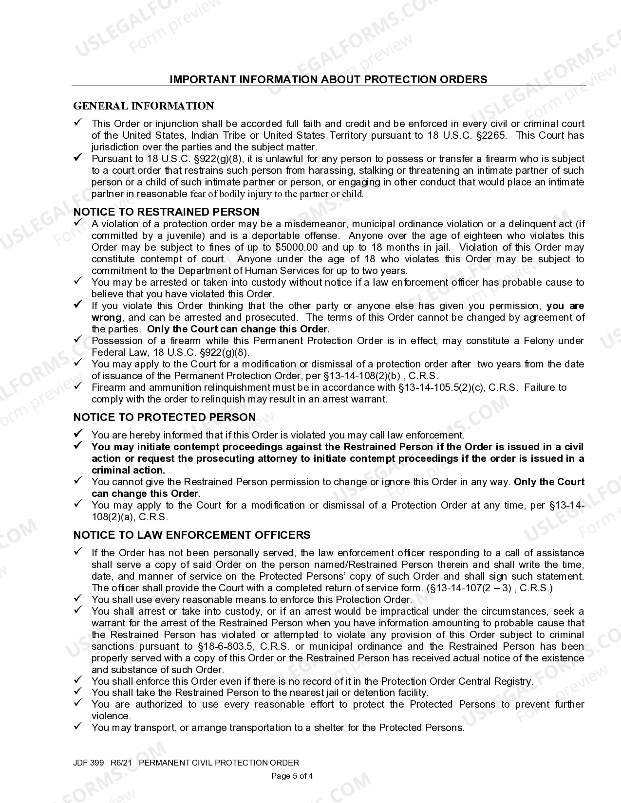 Preview Permanent Civil Protection Order