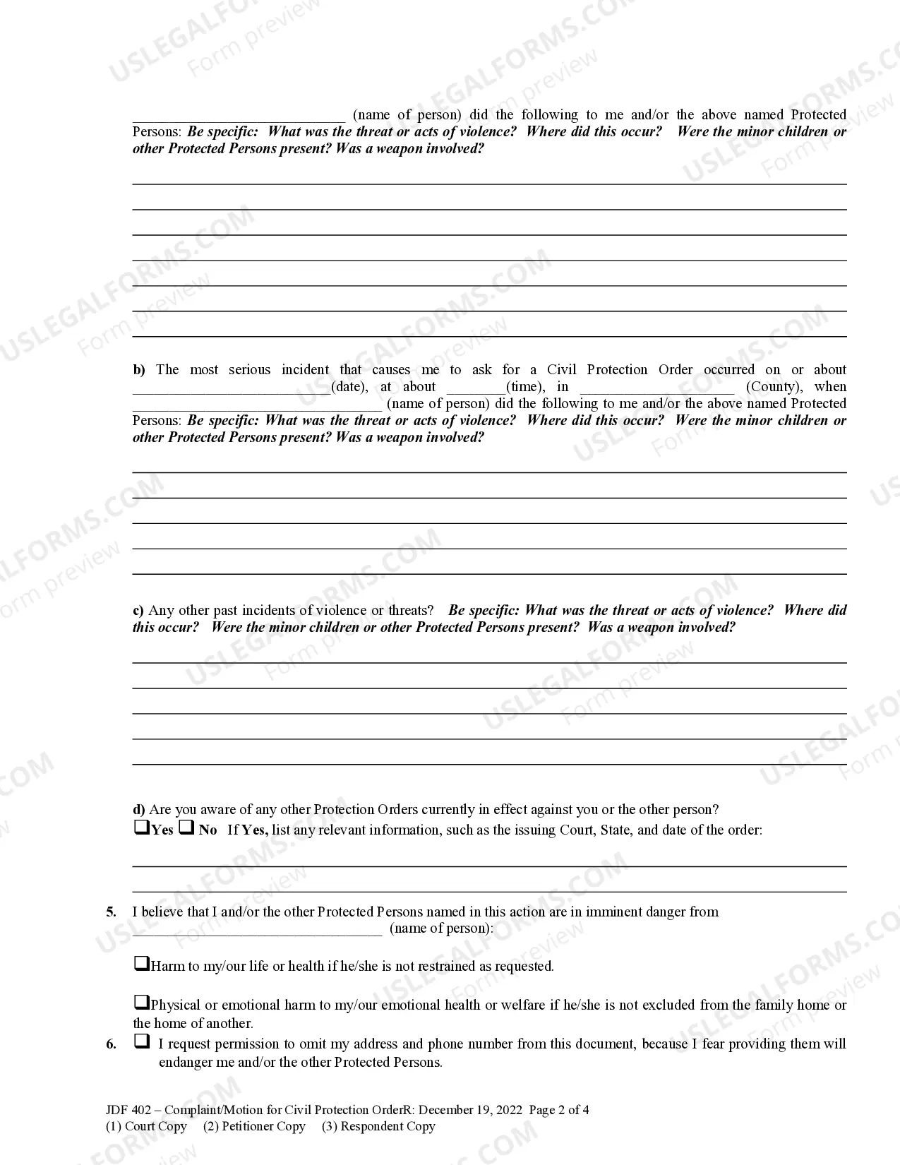 Preview Verified Complaint / Motion for Civil Protection Order