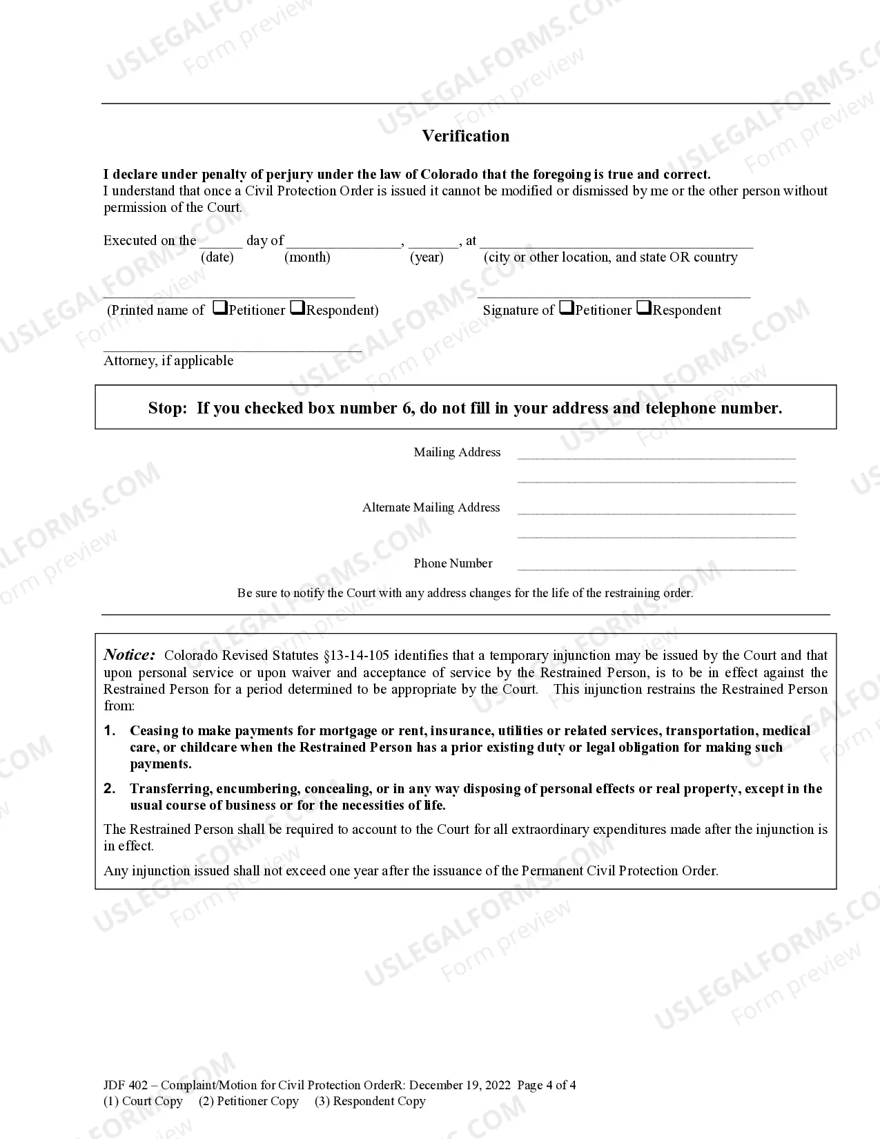 Preview Verified Complaint / Motion for Civil Protection Order