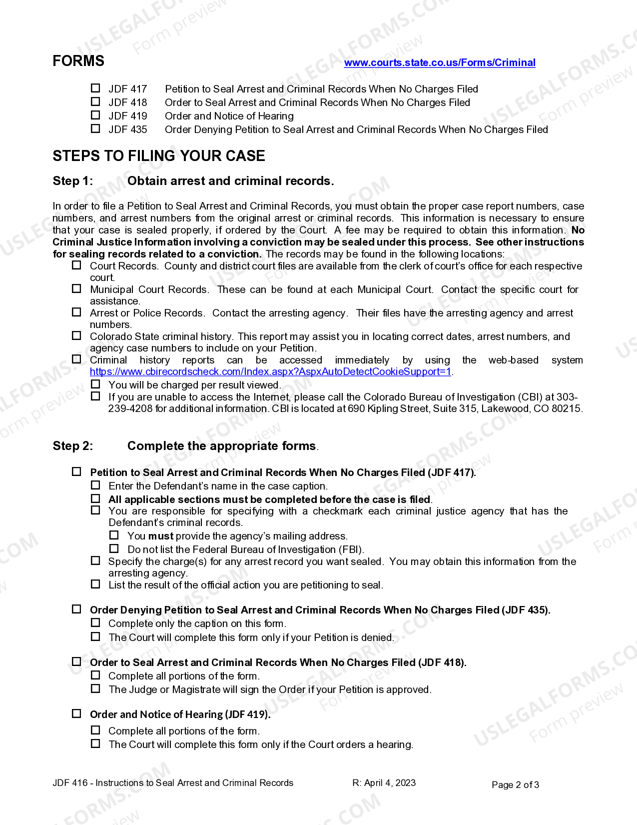 Colorado Instructions to File a Petition to Seal Arrest and Criminal