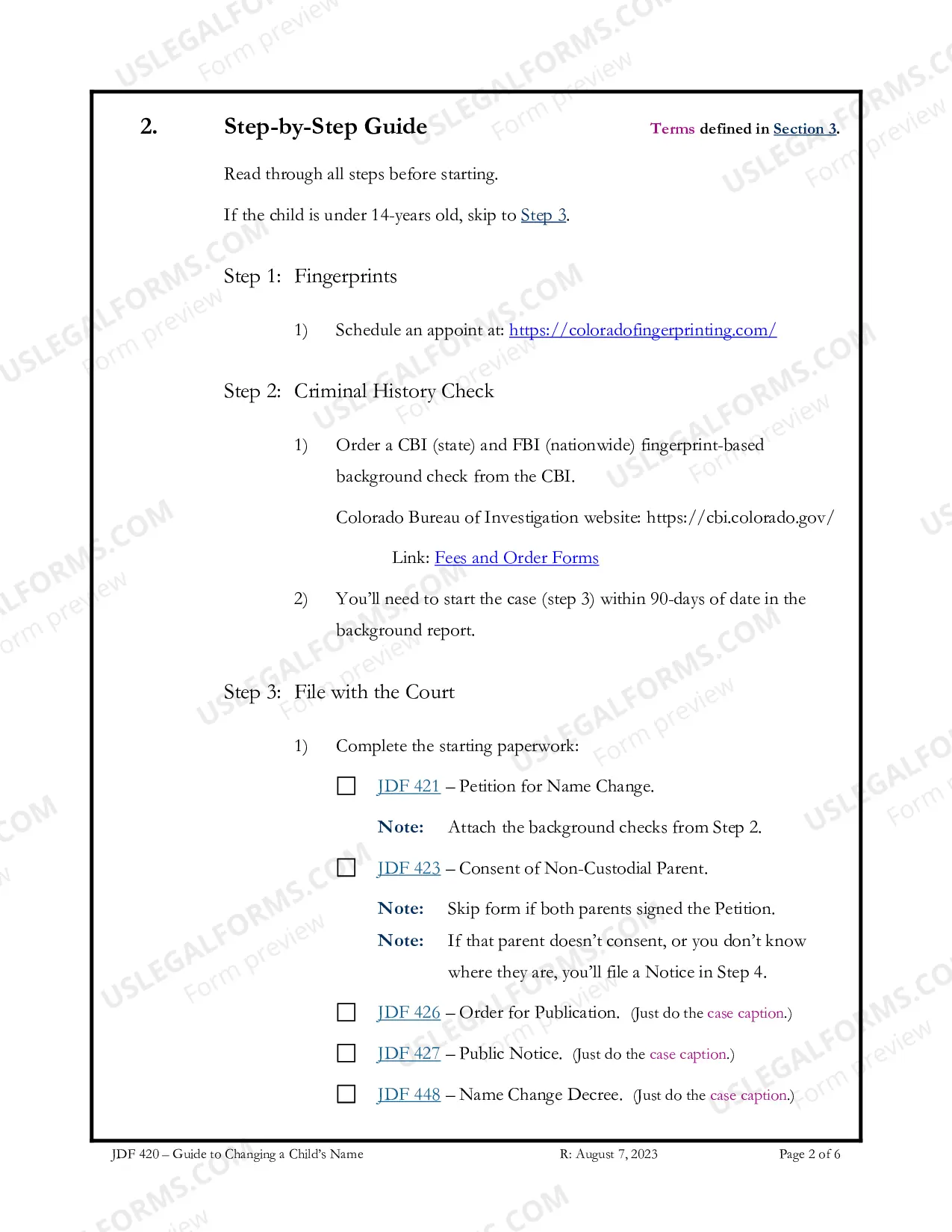Preview Instructions for Change of Name - Minor