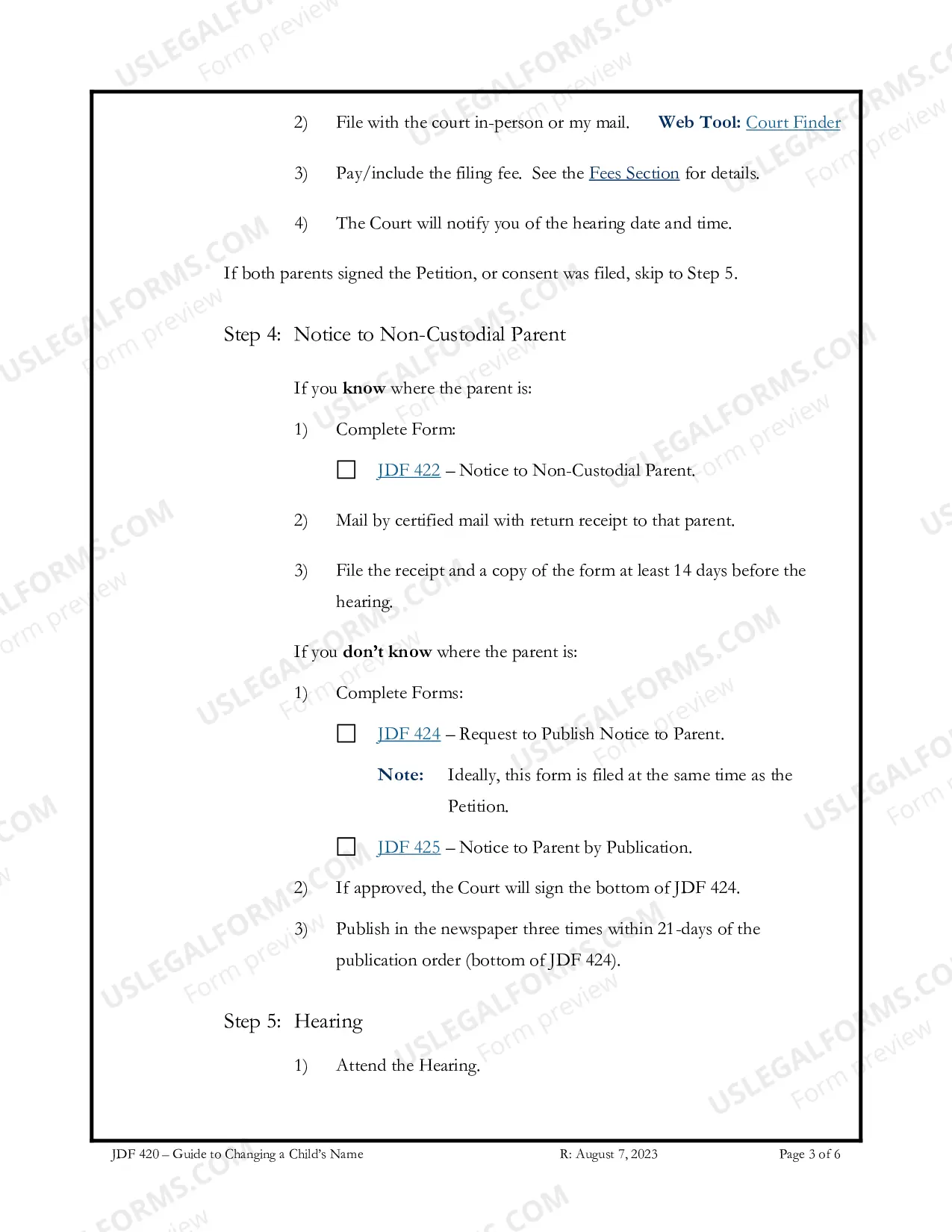 Preview Instructions for Change of Name - Minor