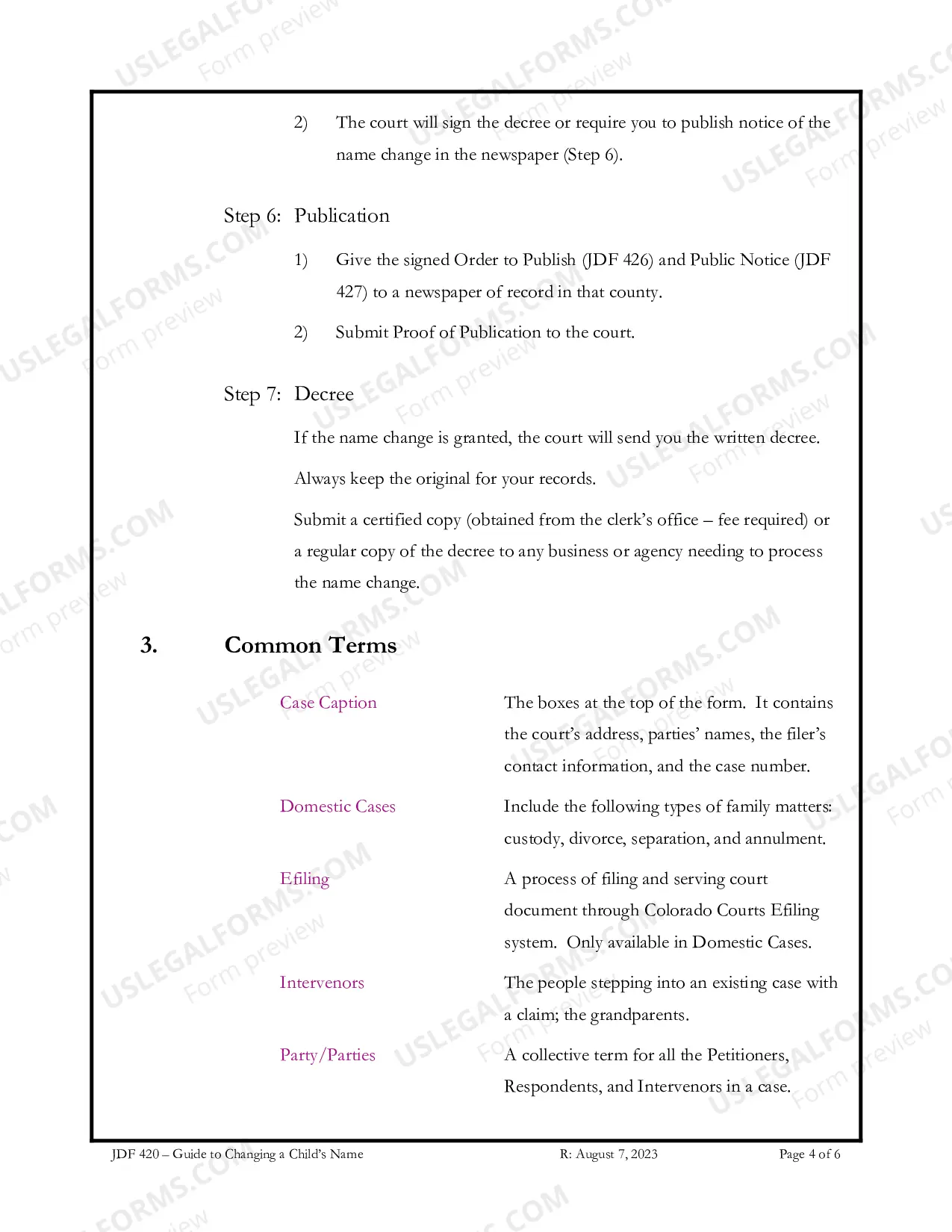 Preview Instructions for Change of Name - Minor