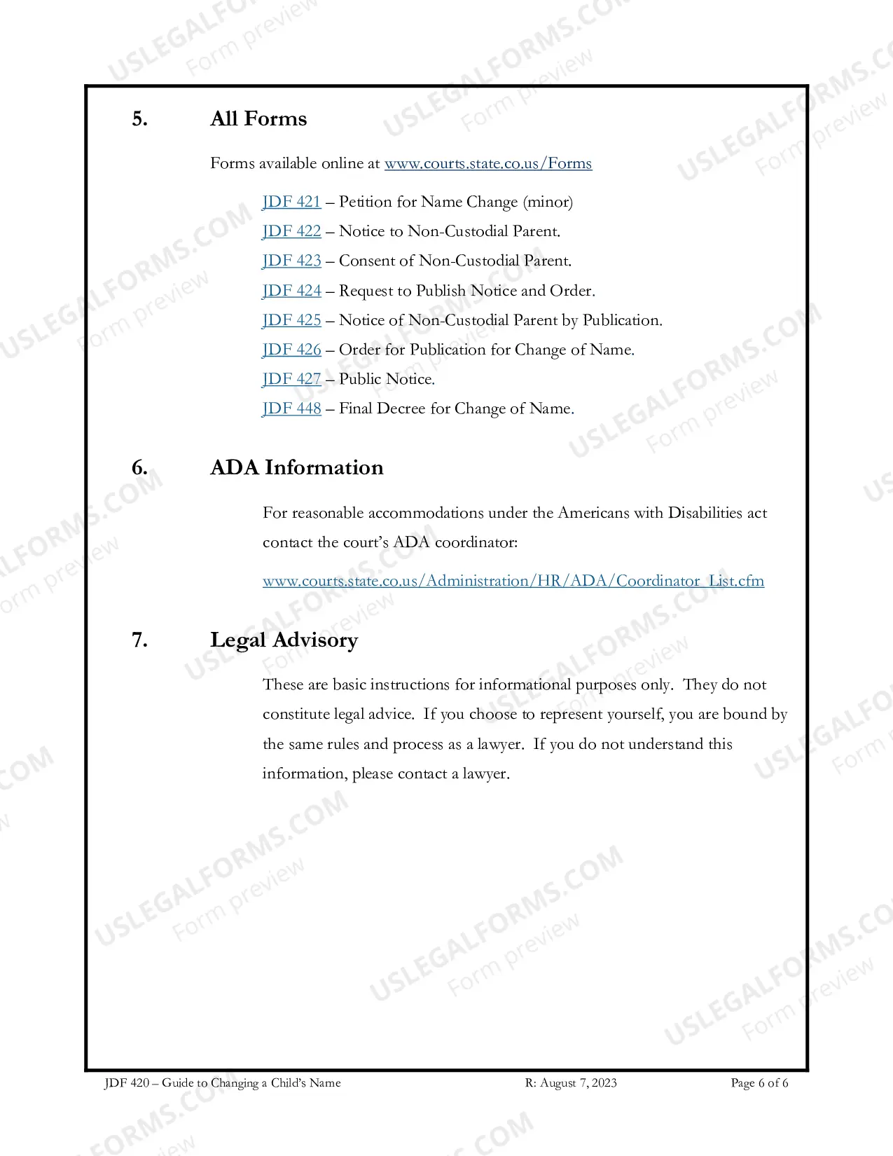 Preview Instructions for Change of Name - Minor