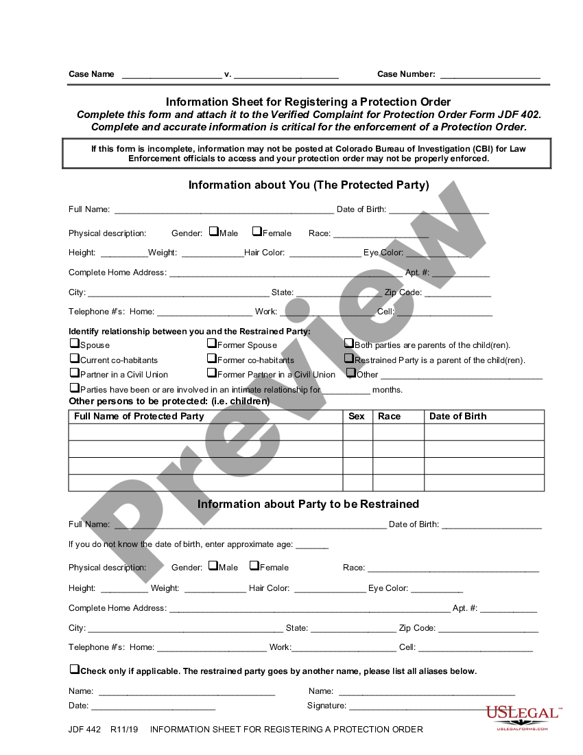 Colorado Information Sheet For Registering A Restraining Order ...