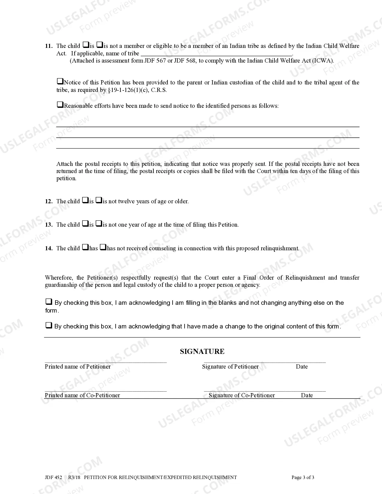 Preview Petition for Relinquishment - Release of Parental Rights