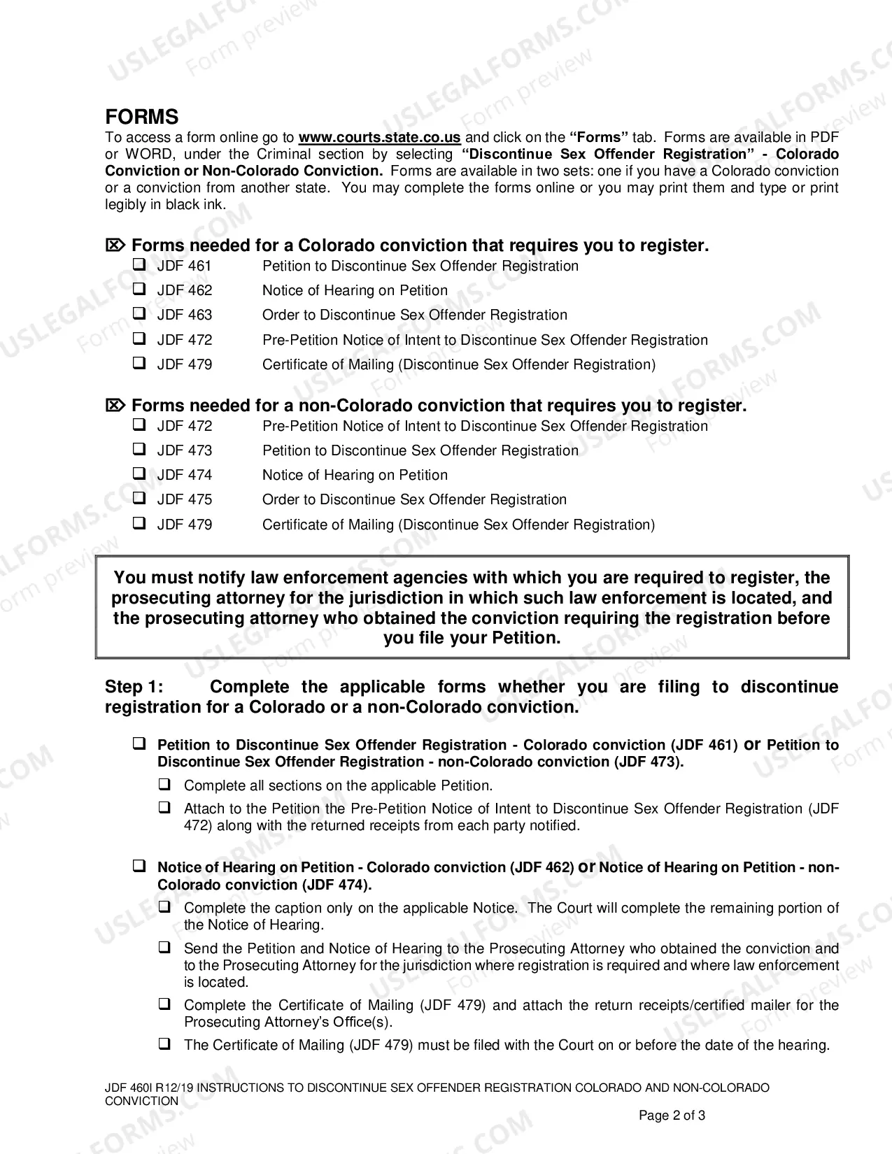 Preview Instructions to Discontinue Sex Offender Registration for a Colorado and Non-Colorado Conviction