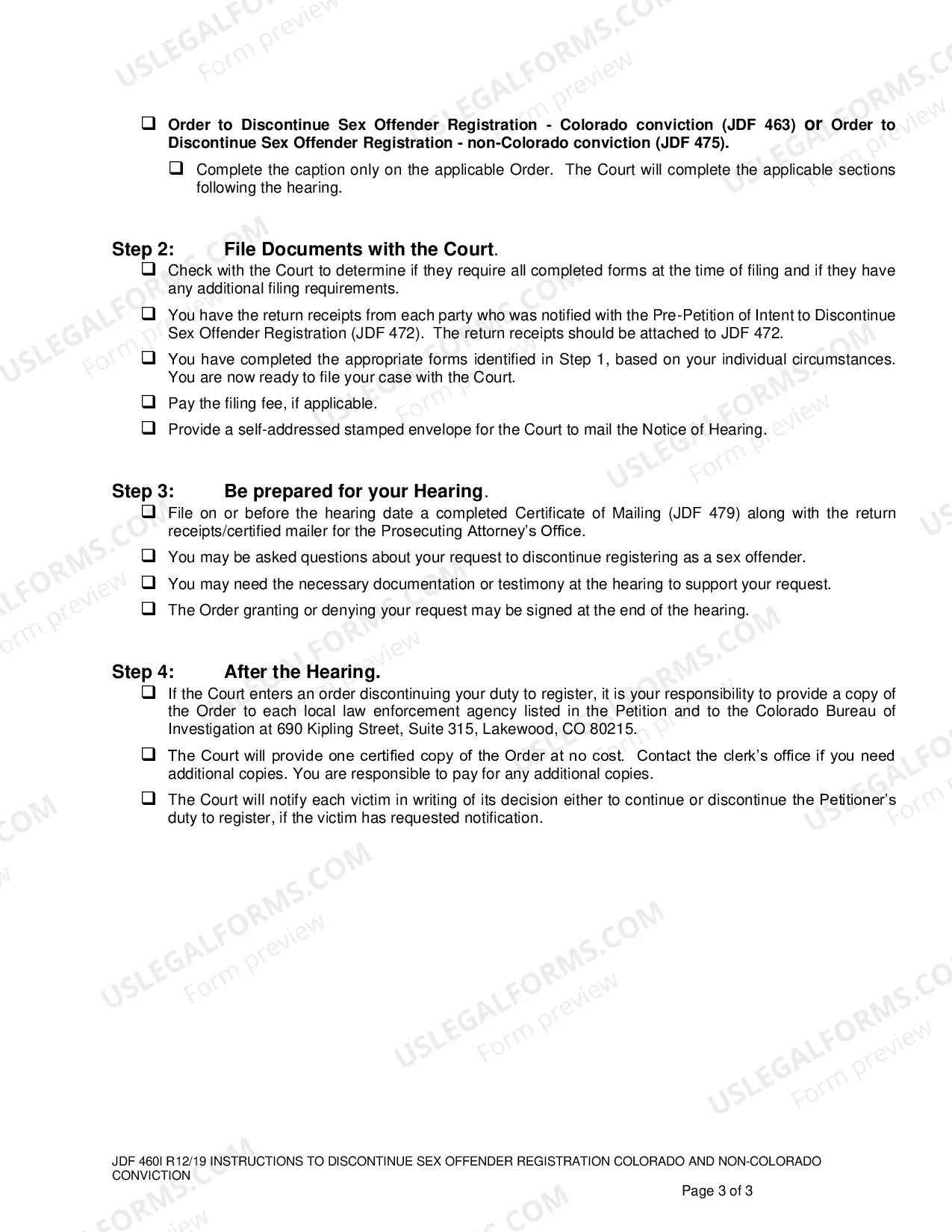 Preview Instructions to Discontinue Sex Offender Registration for a Colorado and Non-Colorado Conviction