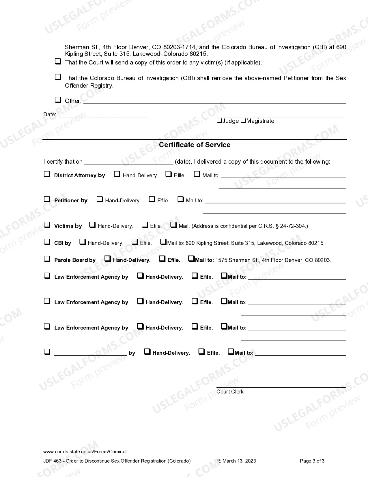 Preview Order to Discontinue Sex Offender Registration - Colorado Conviction