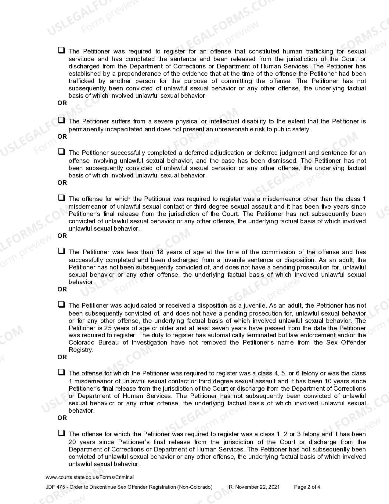 Preview Order to Discontinue Sex Offender Registration - Non-Colorado Conviction
