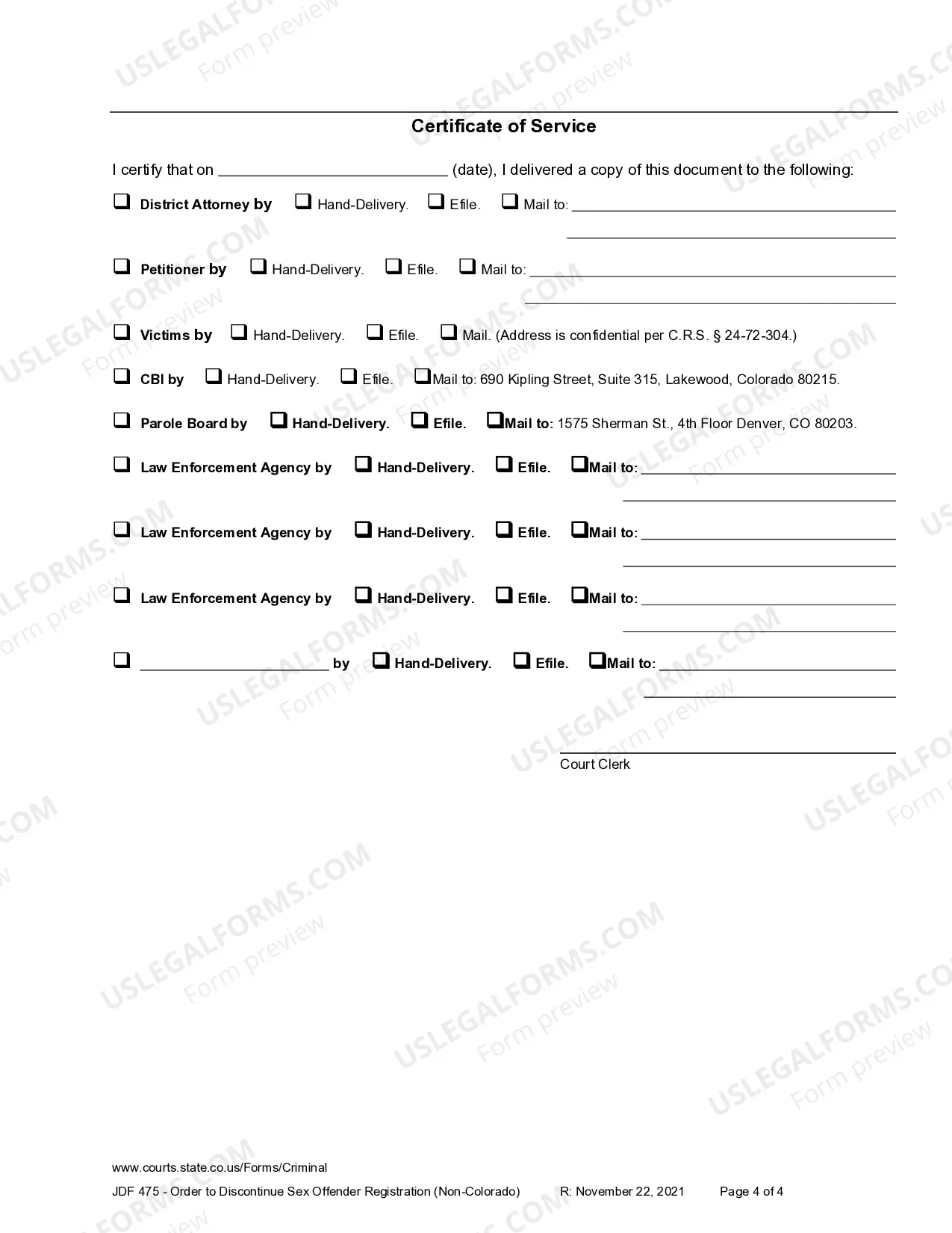 Preview Order to Discontinue Sex Offender Registration - Non-Colorado Conviction