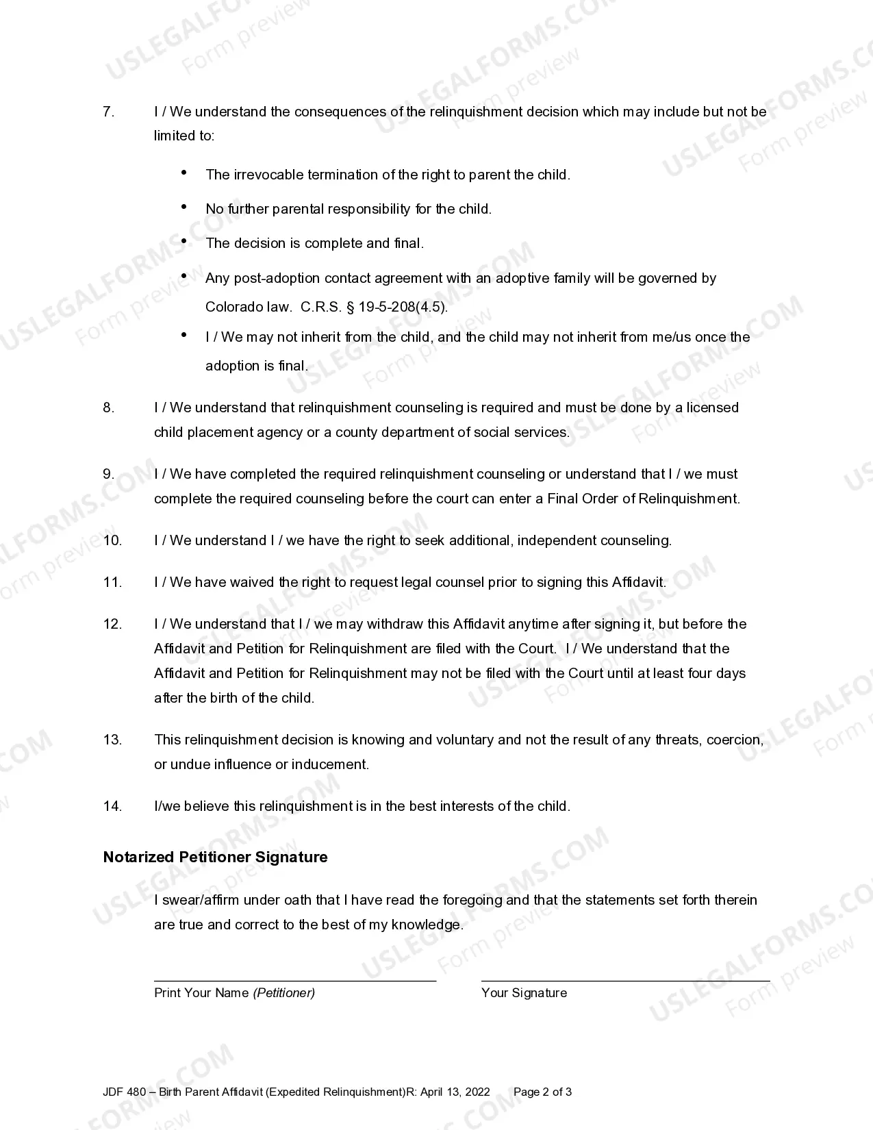 Preview Birth Parent Affidavit for Expedited Relinquishment - Release of Parental Rights