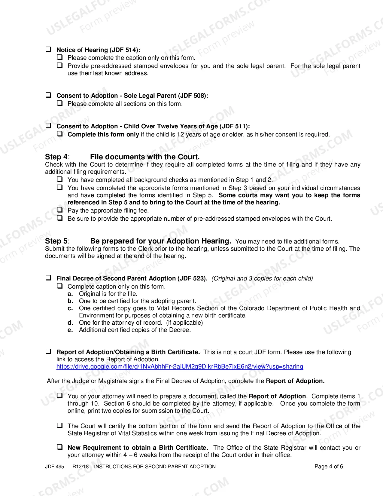Preview Instructions for Second Parent Adoption - Without a Civil Union