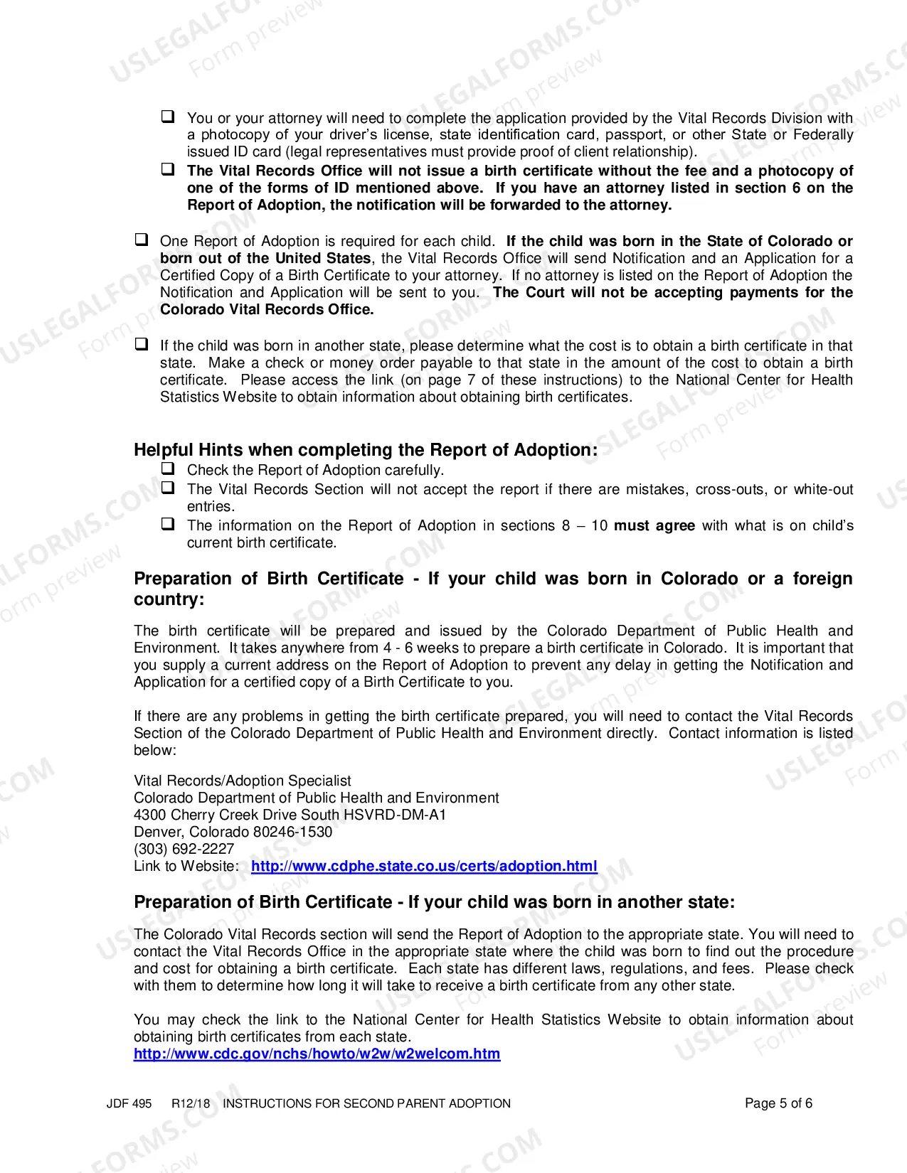 Preview Instructions for Second Parent Adoption - Without a Civil Union