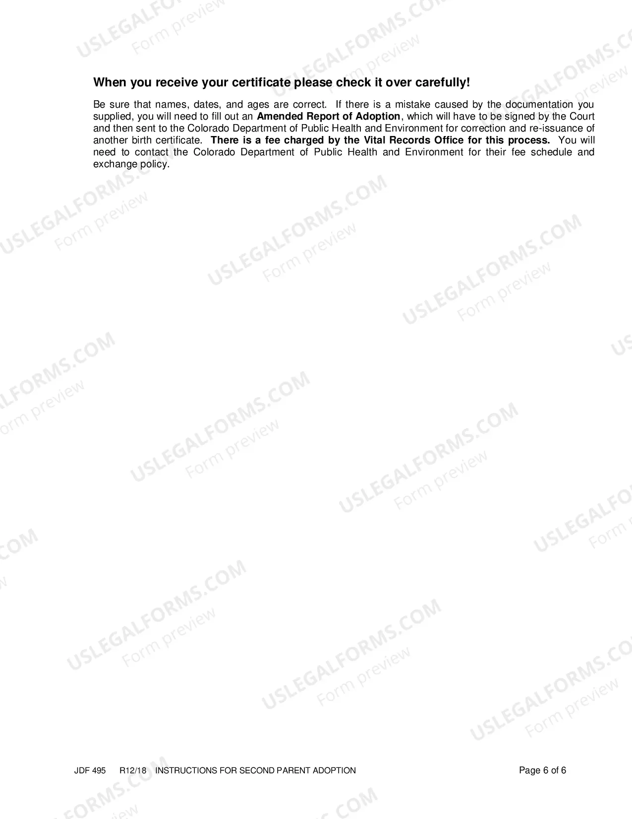 Preview Instructions for Second Parent Adoption - Without a Civil Union