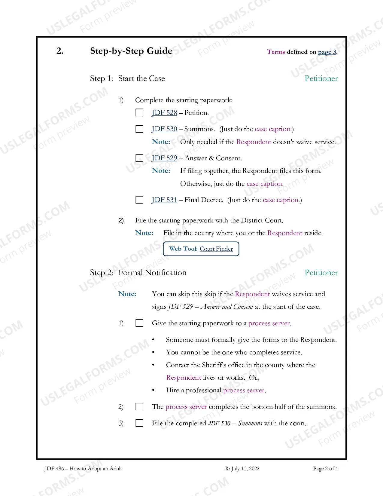 Preview Instructions for Adult Adoption