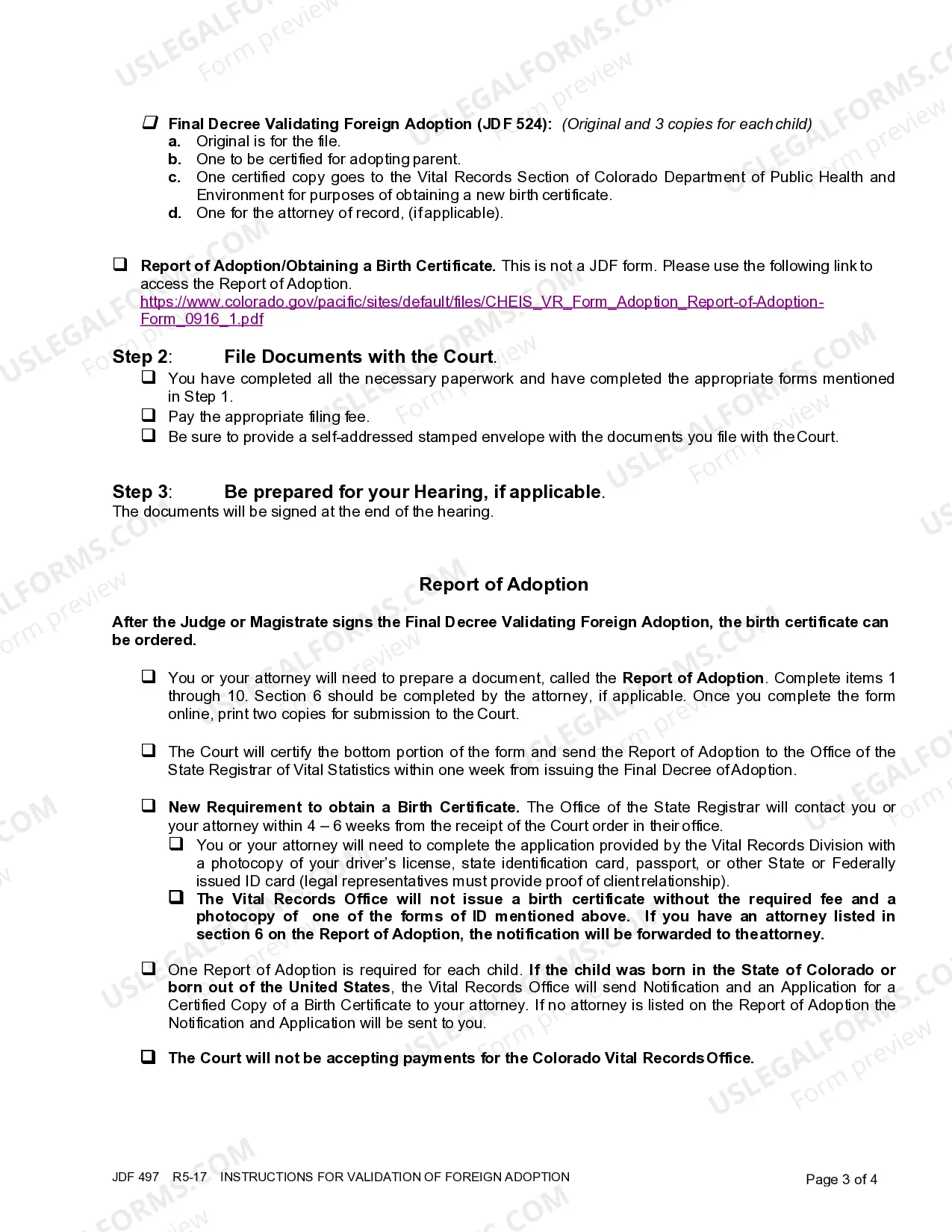 Preview Instructions for Validation of Foreign Adoption
