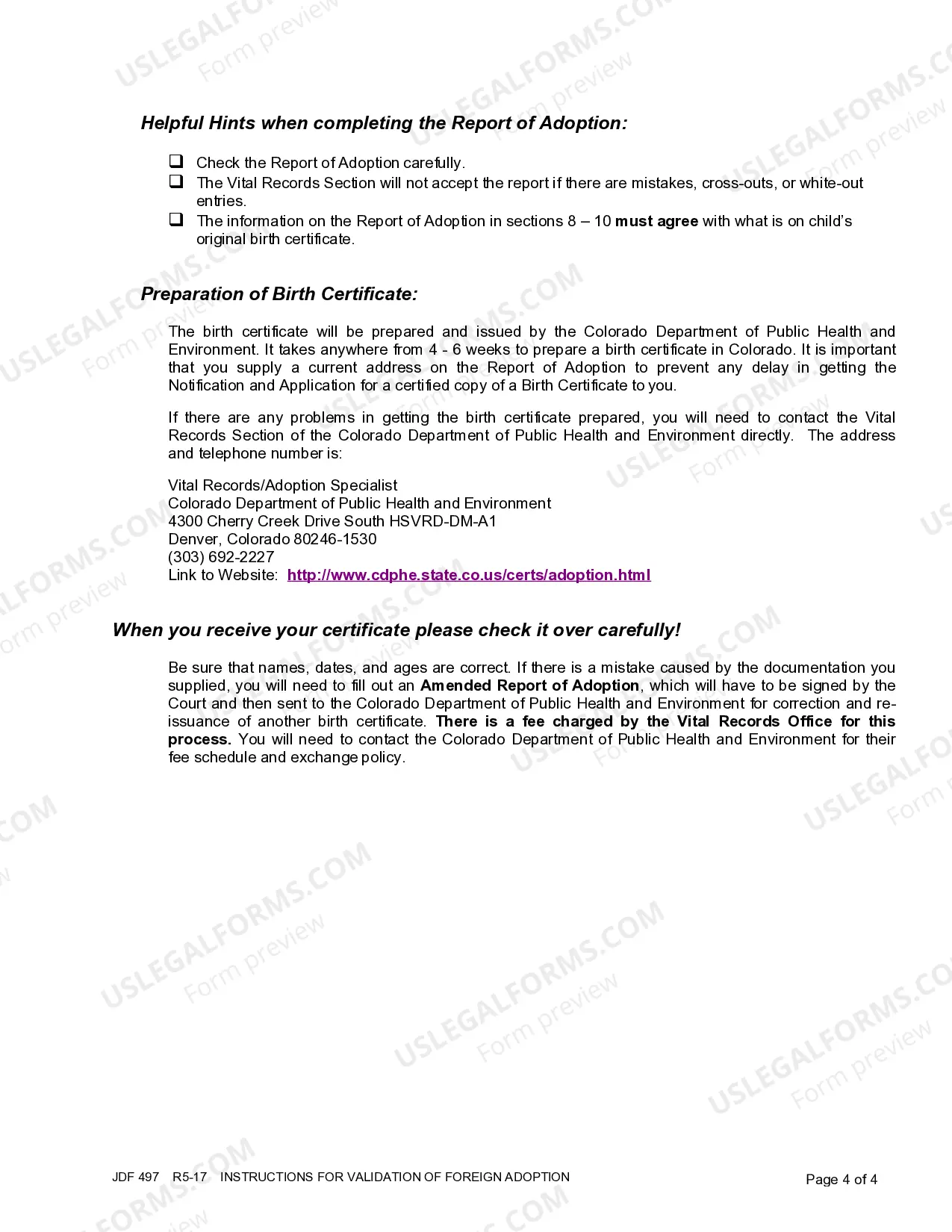 Preview Instructions for Validation of Foreign Adoption