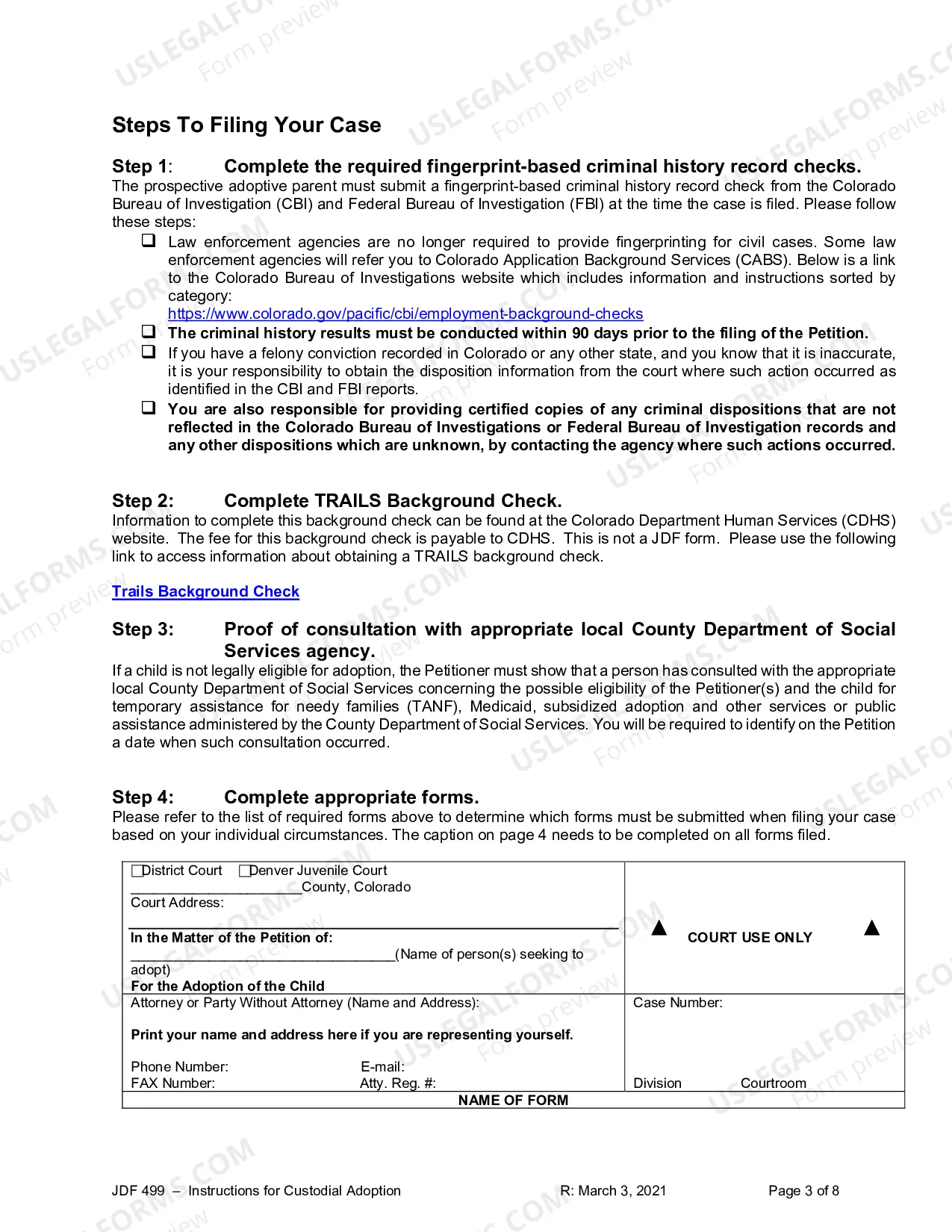 Preview Instructions for Custodial Adoption