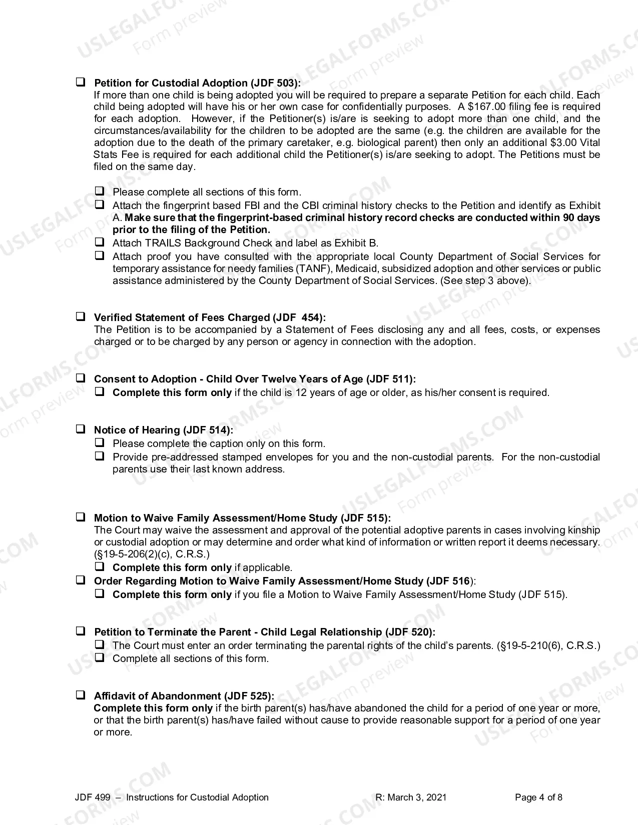 Preview Instructions for Custodial Adoption