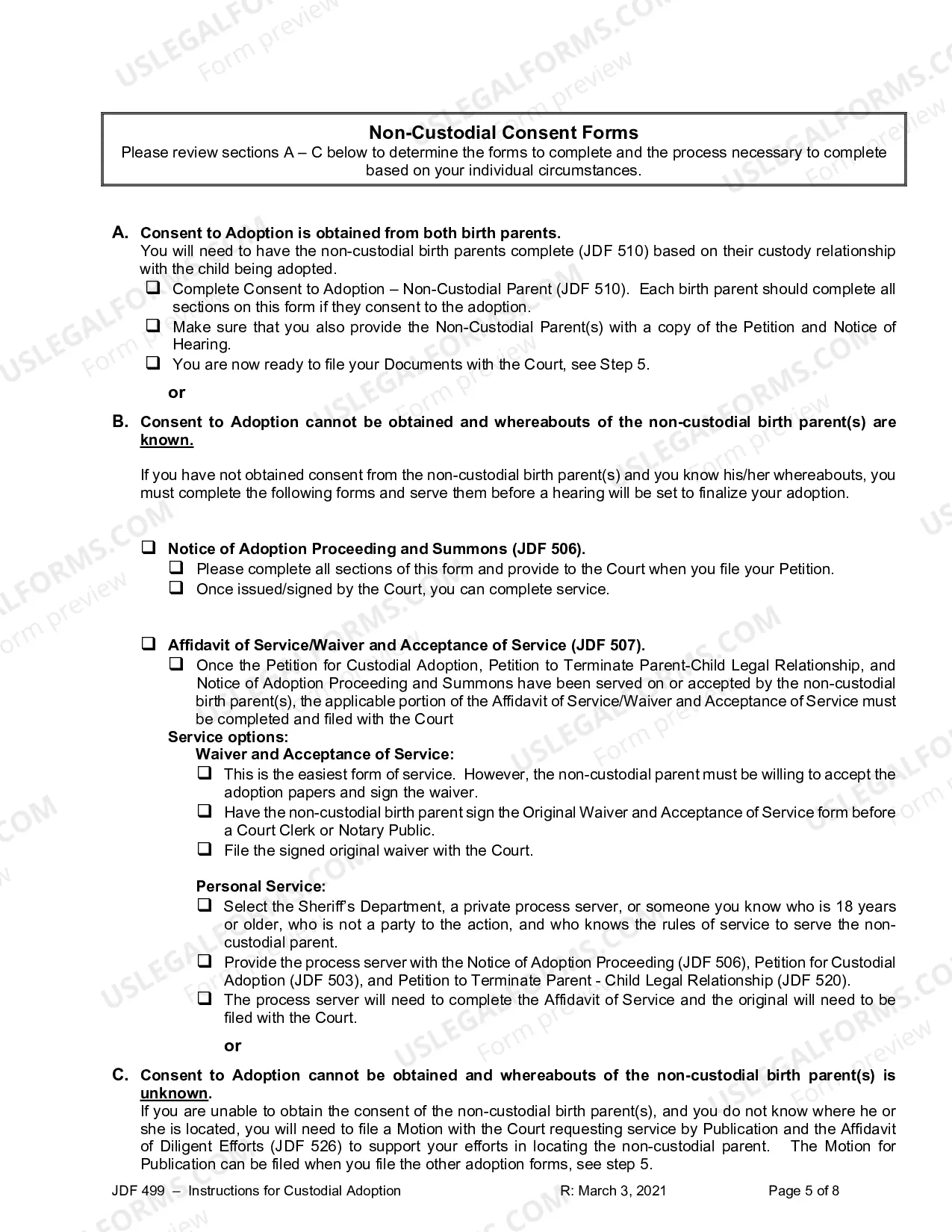 Preview Instructions for Custodial Adoption