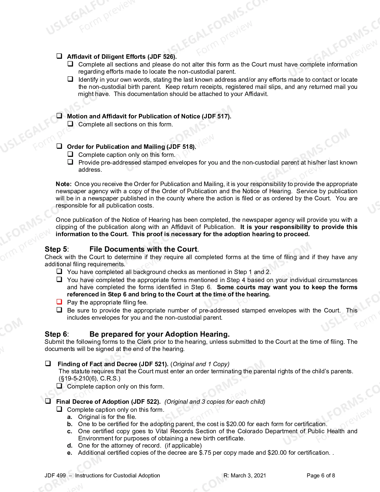 Preview Instructions for Custodial Adoption