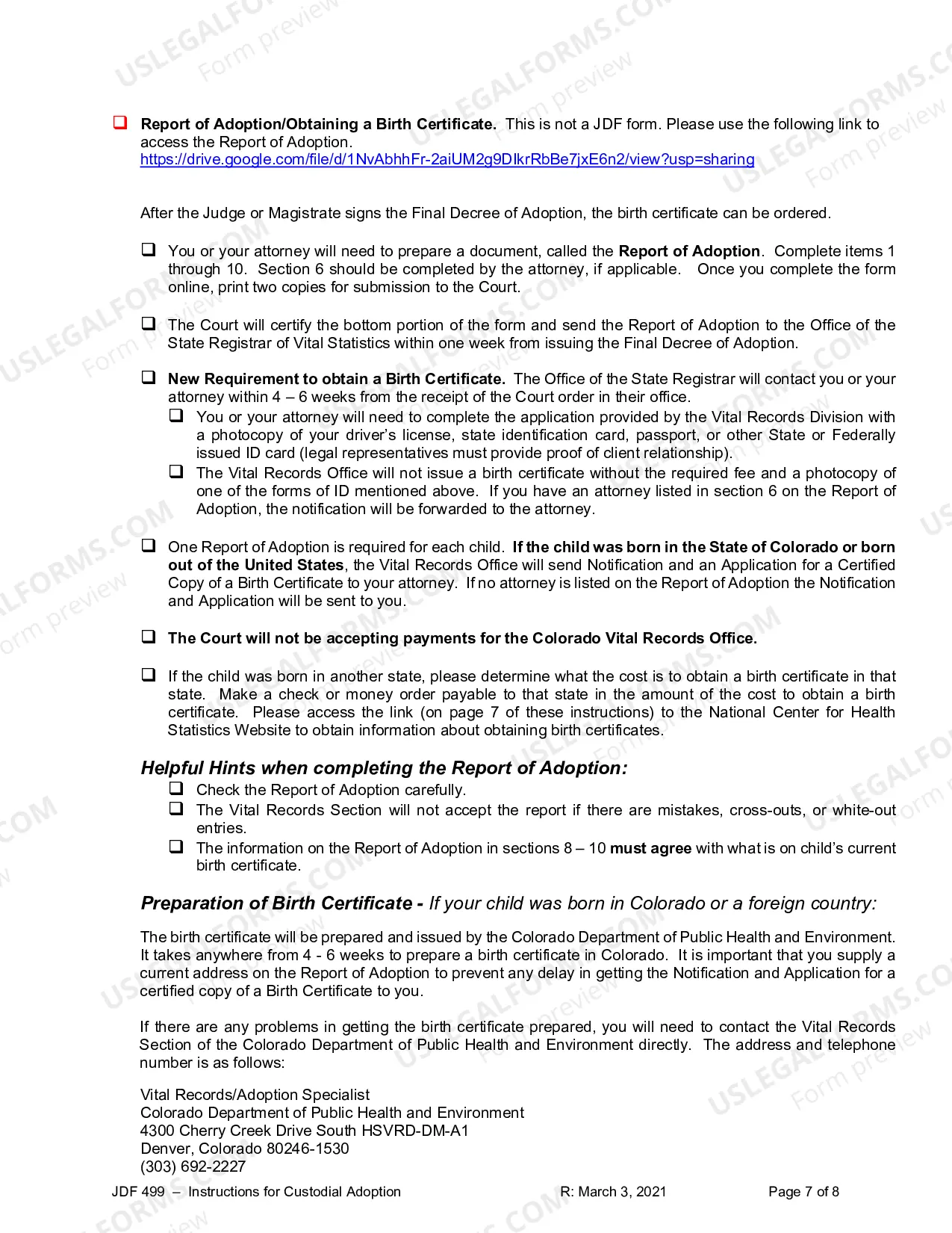 Preview Instructions for Custodial Adoption