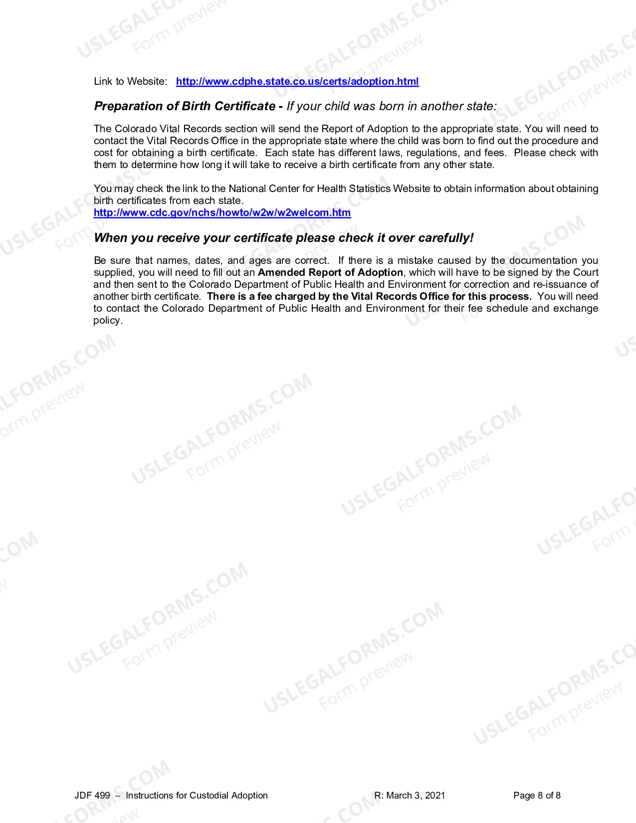 Preview Instructions for Custodial Adoption