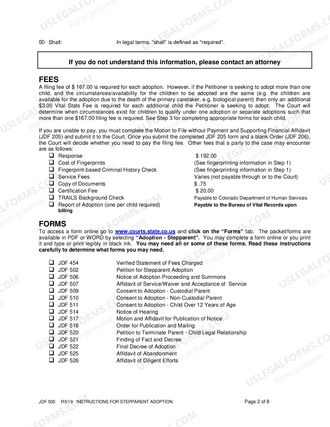 Preview Instructions for Step Parent Adoption