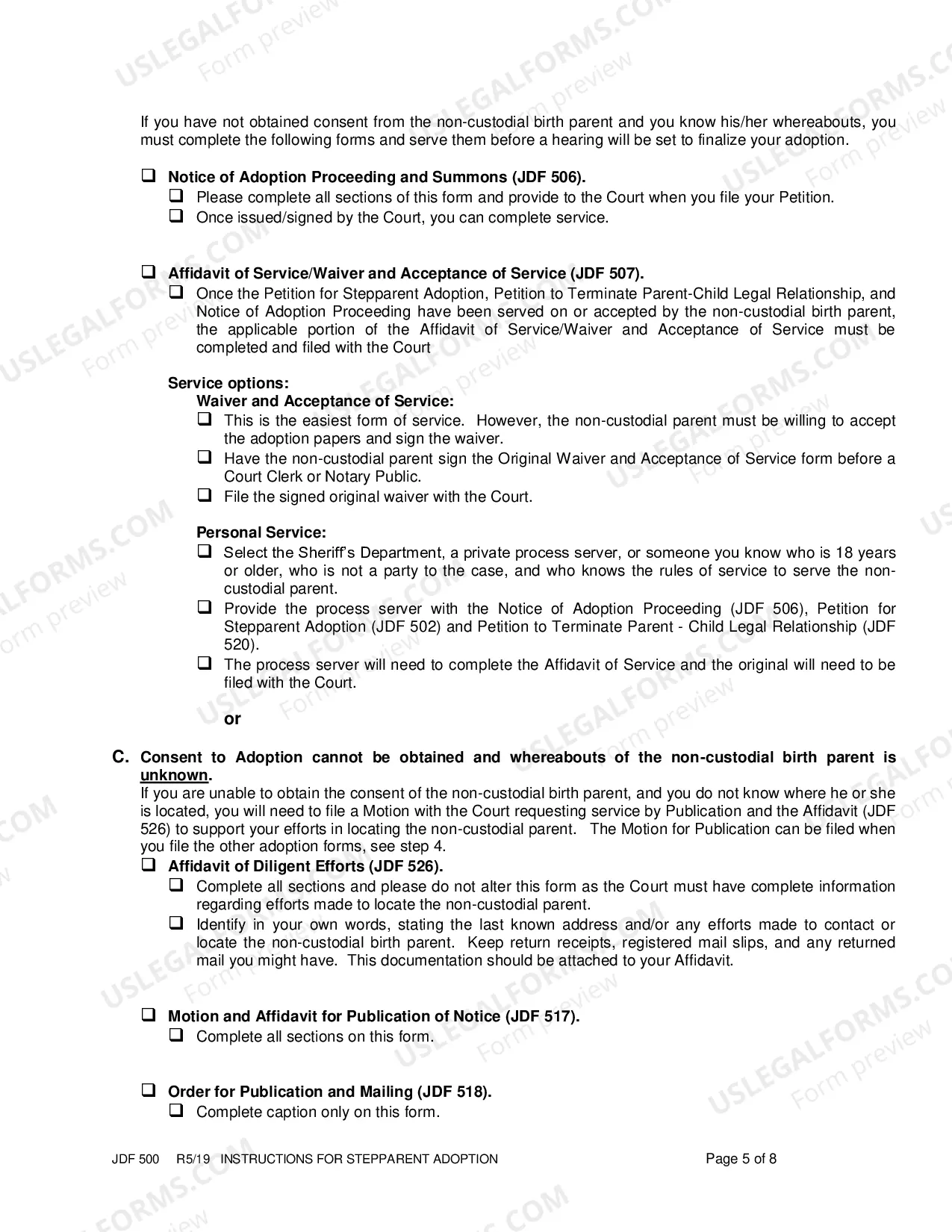 Preview Instructions for Step Parent Adoption
