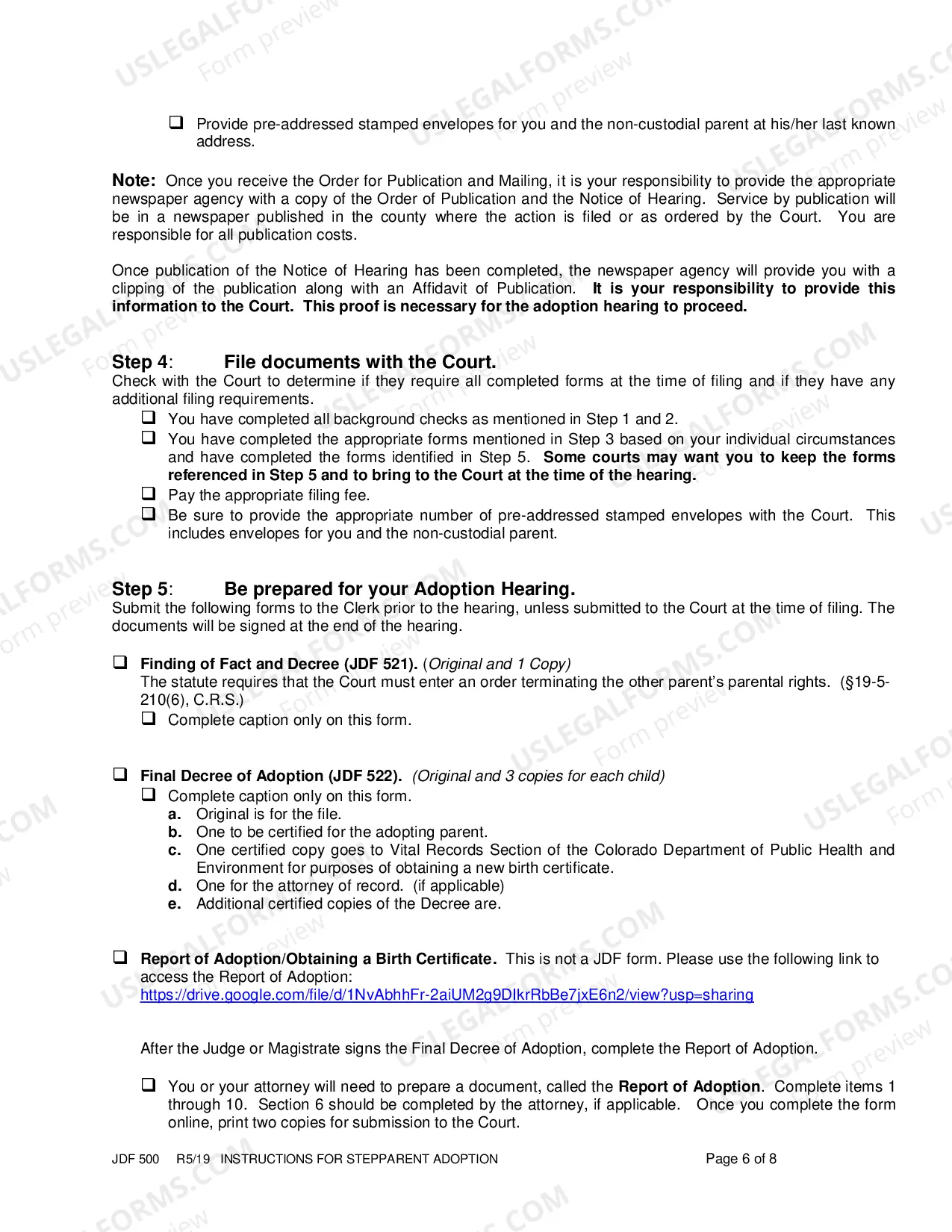 Preview Instructions for Step Parent Adoption