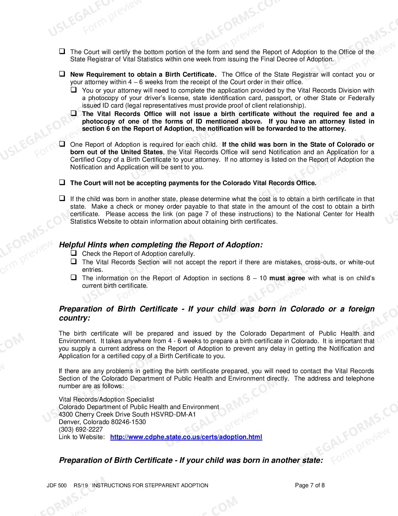 Preview Instructions for Step Parent Adoption