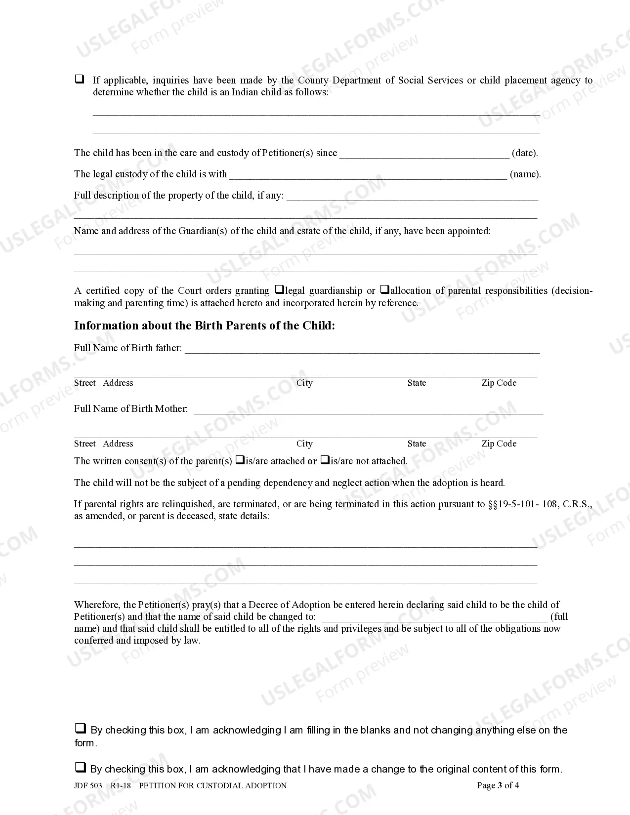 Preview Petition for Custodial Adoption