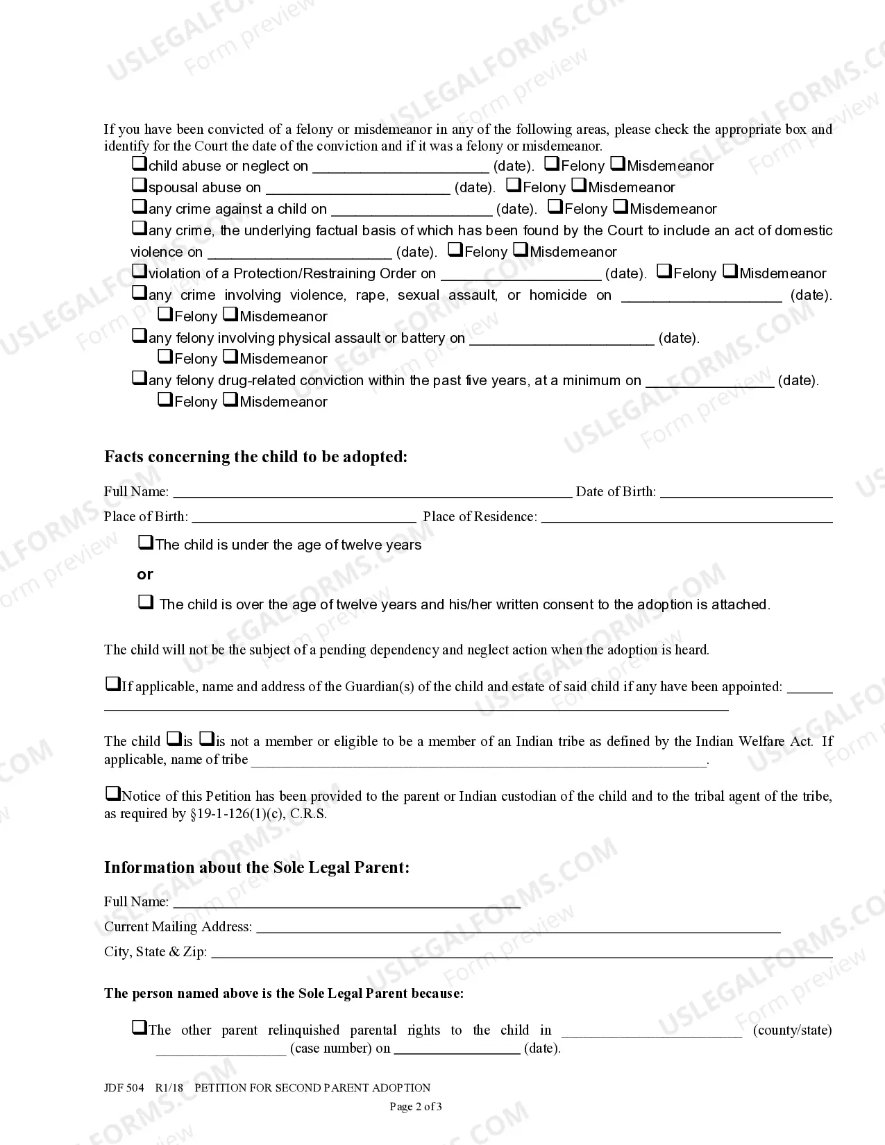 Preview Petition for Second Parent Adoption - Without a Civil Union