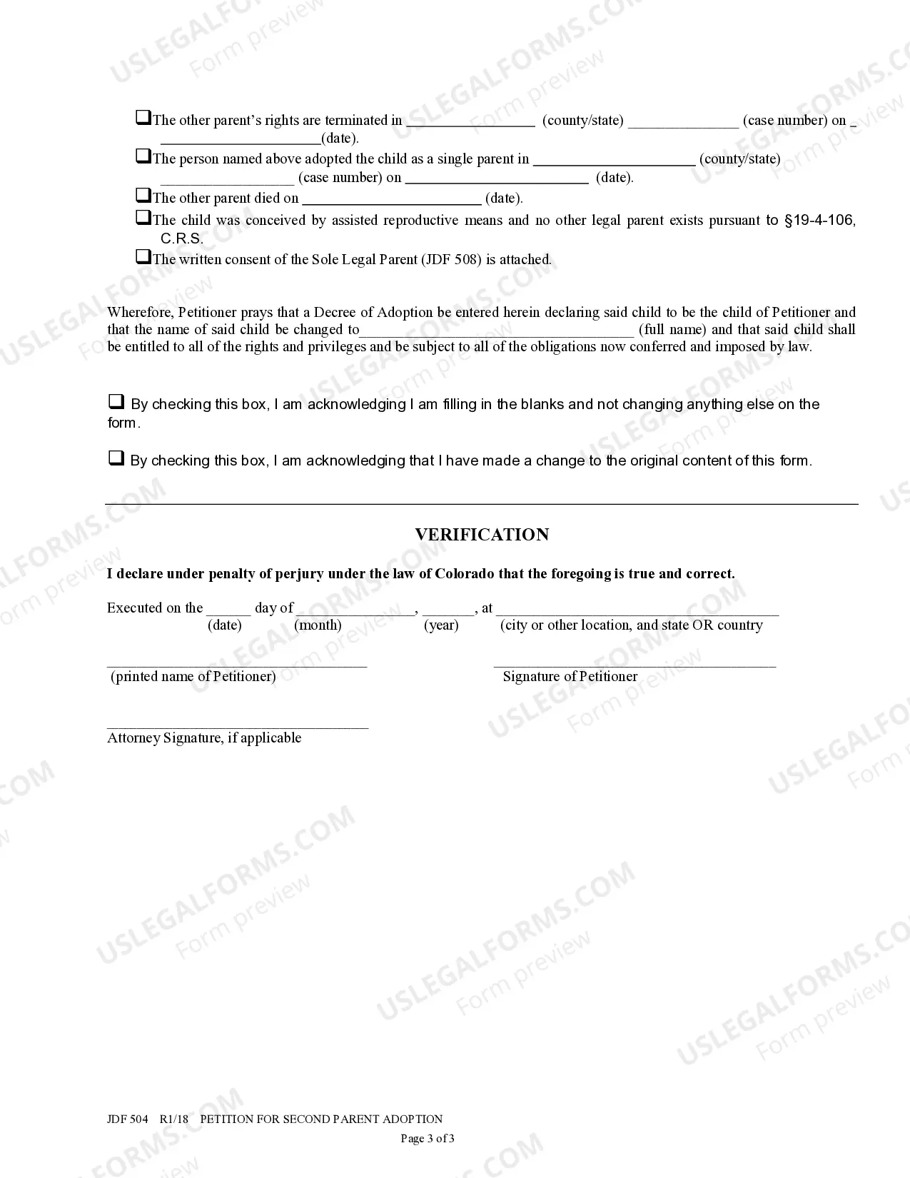 Preview Petition for Second Parent Adoption - Without a Civil Union
