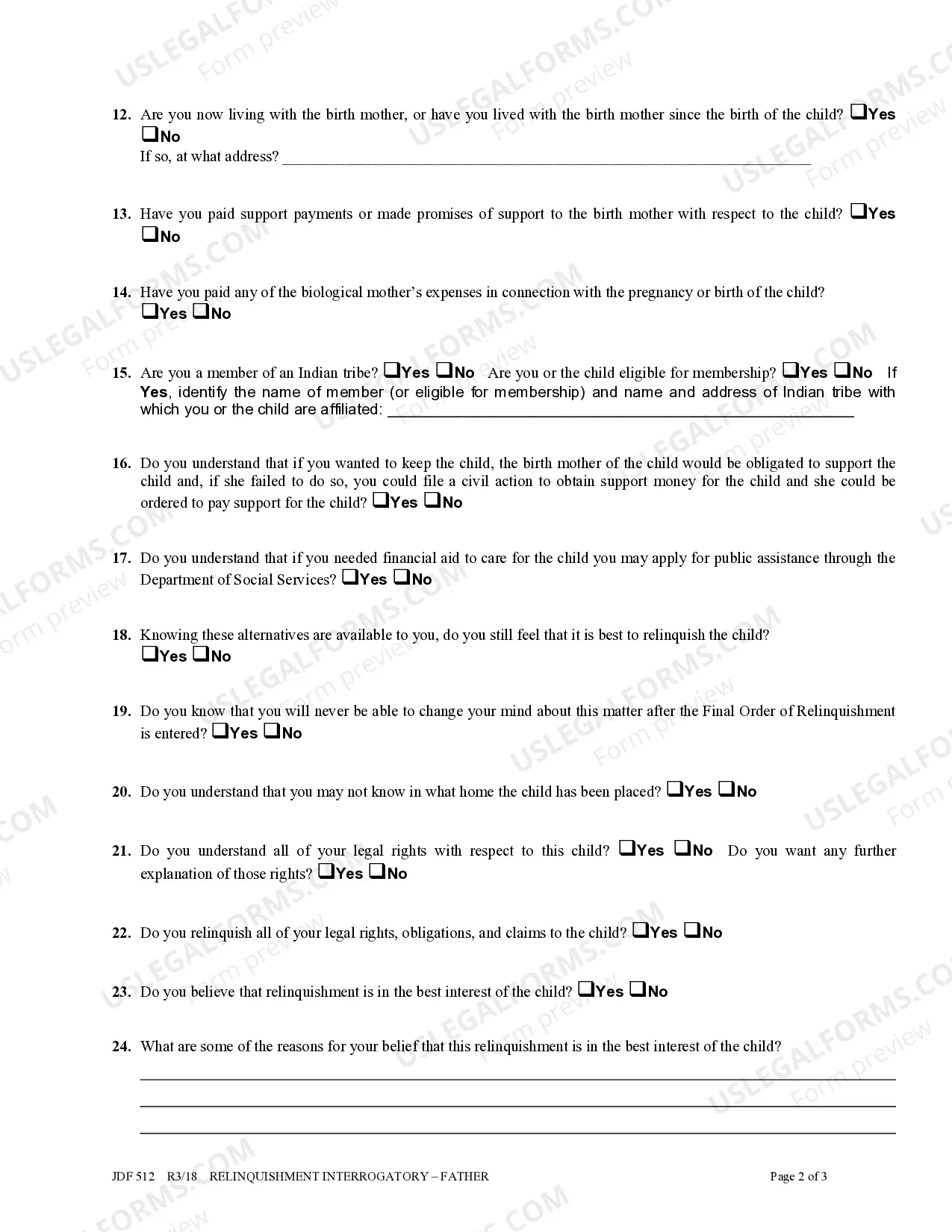 Preview Relinquishment Interrogatory - Father