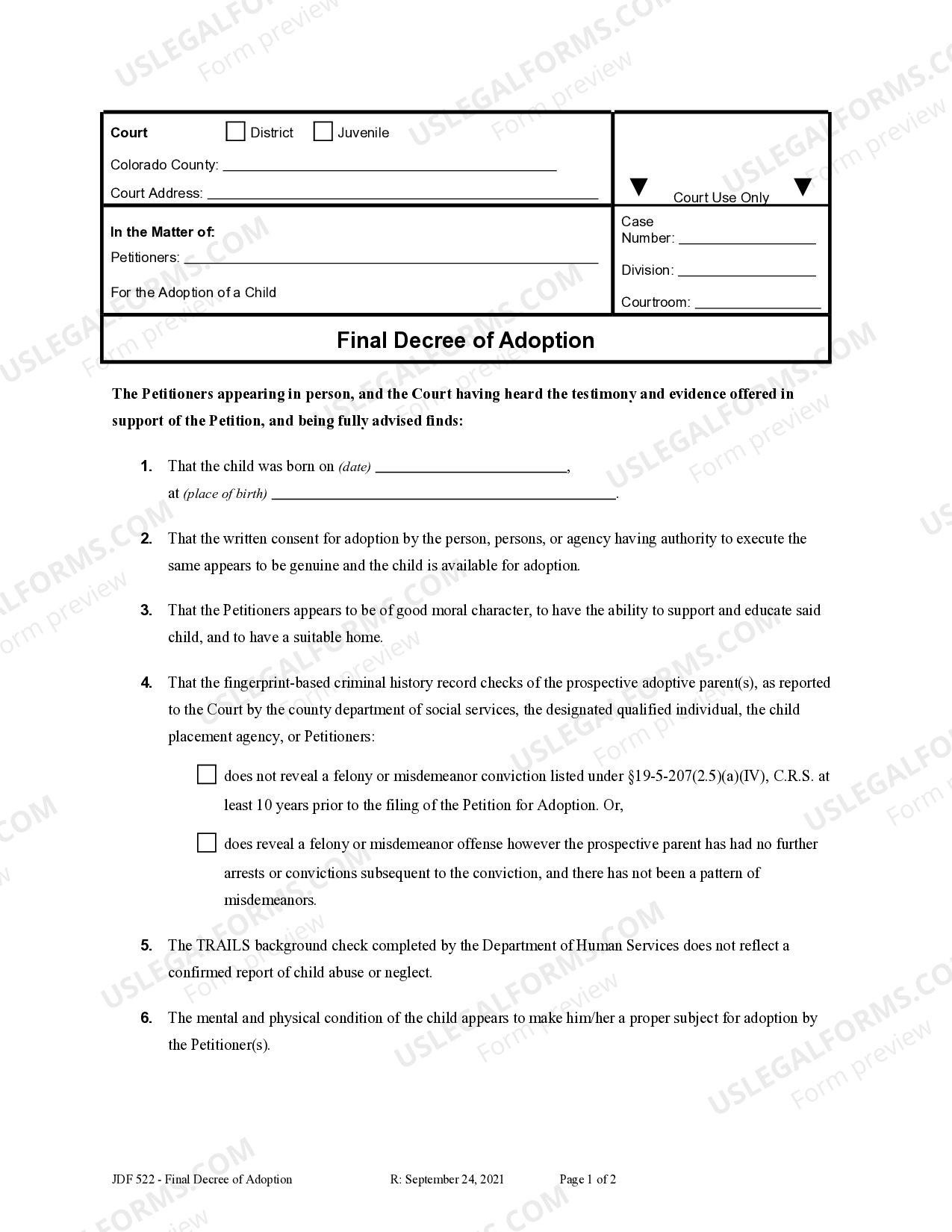 Fort Collins Colorado Final Decree of Adoption Colorado Adoption
