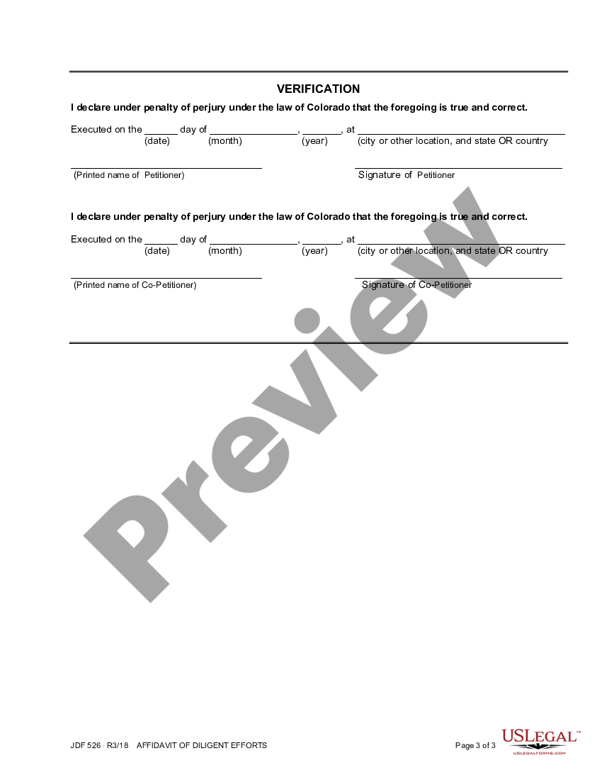 Colorado Springs Colorado Affidavit Of Diligent Efforts Us Legal Forms 0227