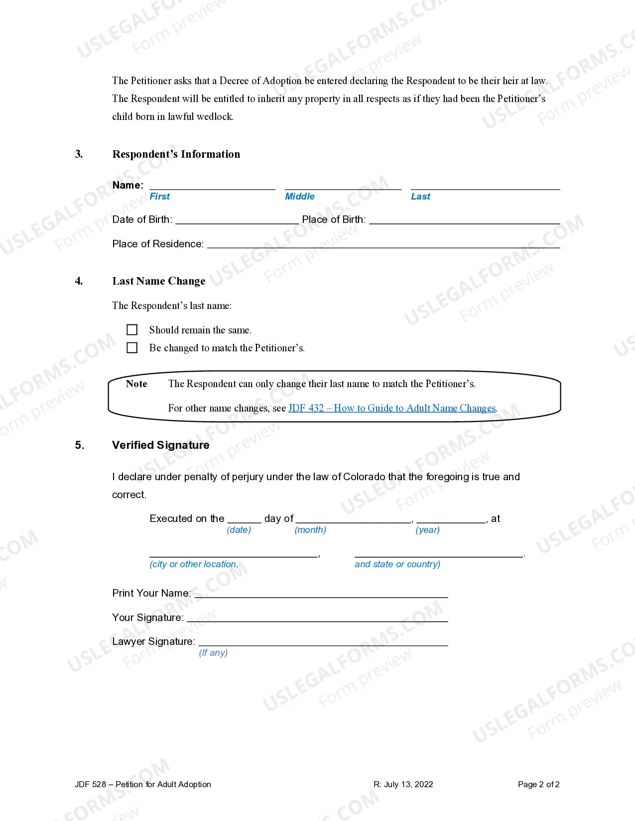 Preview Petition for Adult Adoption