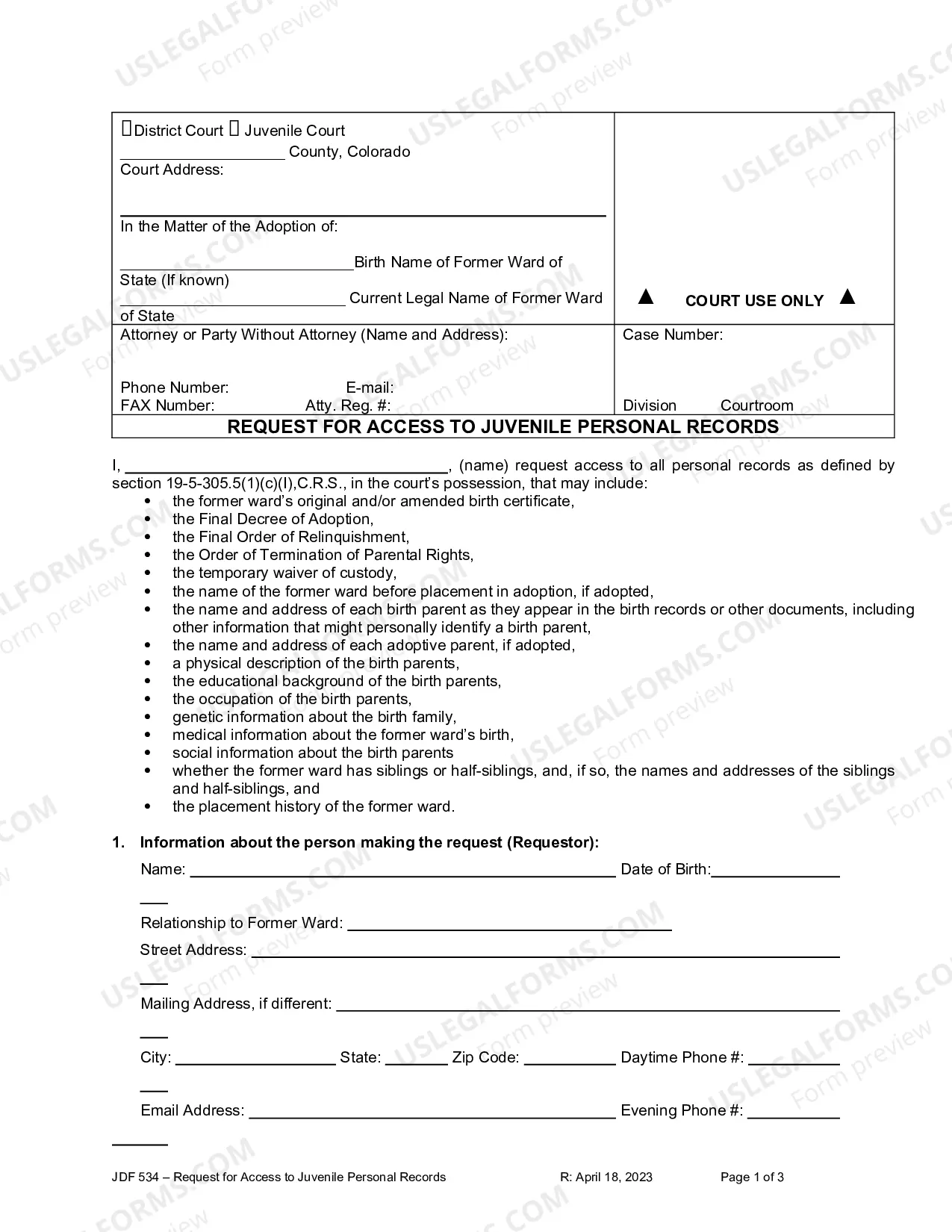 Preview Request for Access to Juvenile Personal Records of Former Wards of the State Home for Dependent and Neglected Children
