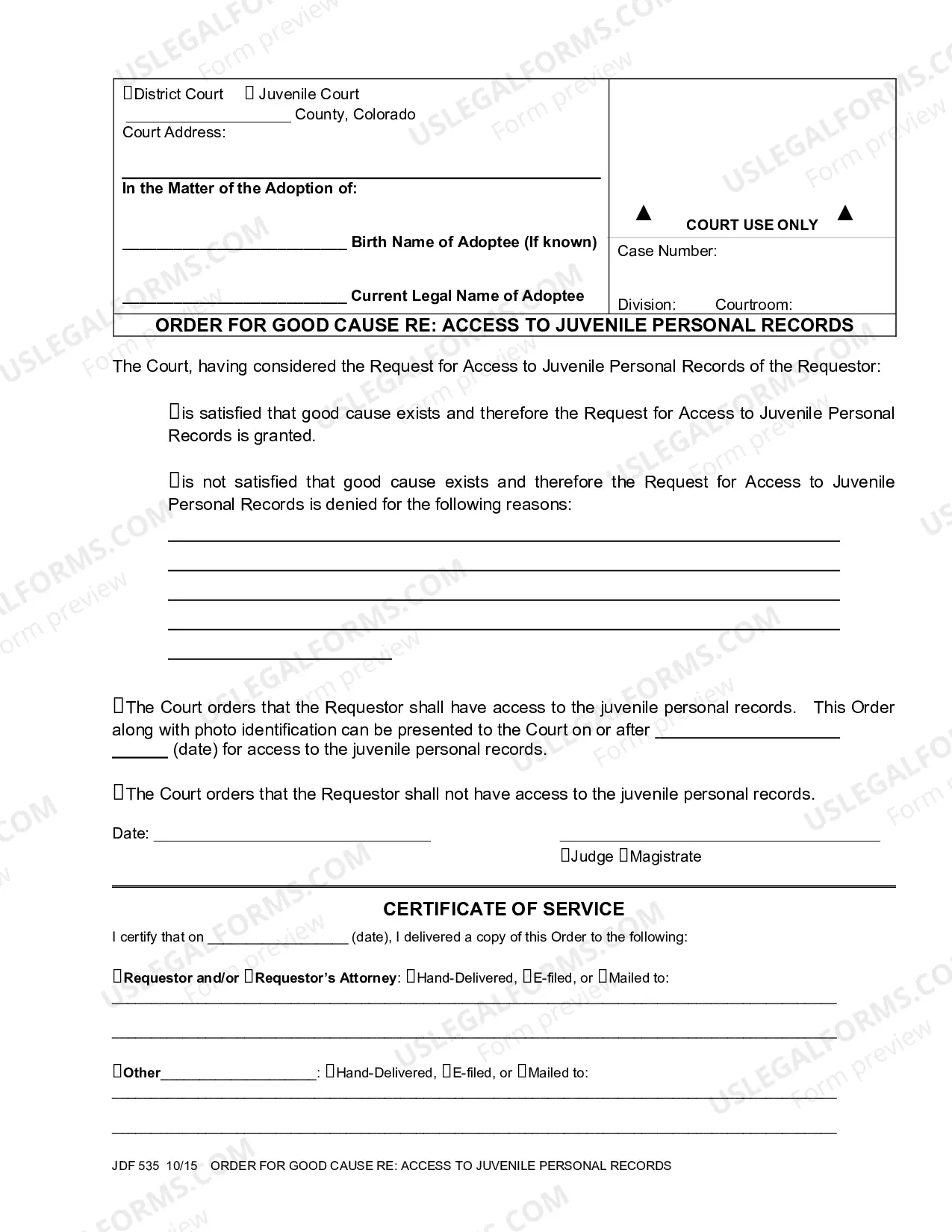 Preview Order for Good Cause Access to Juvenile Personal Records of Former Wards of the State Home for Dependent and Neglected Children