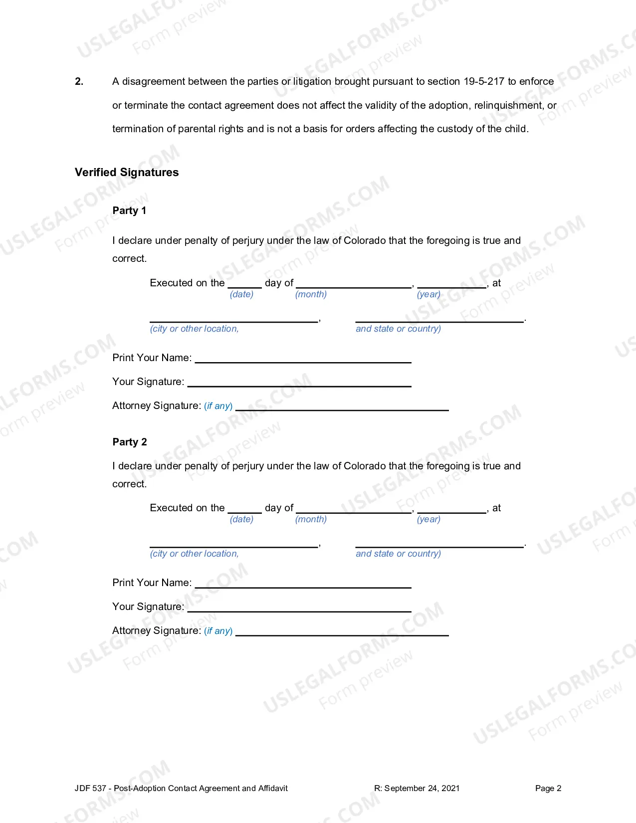 Preview Post Adoption Contact Agreement and Affidavit