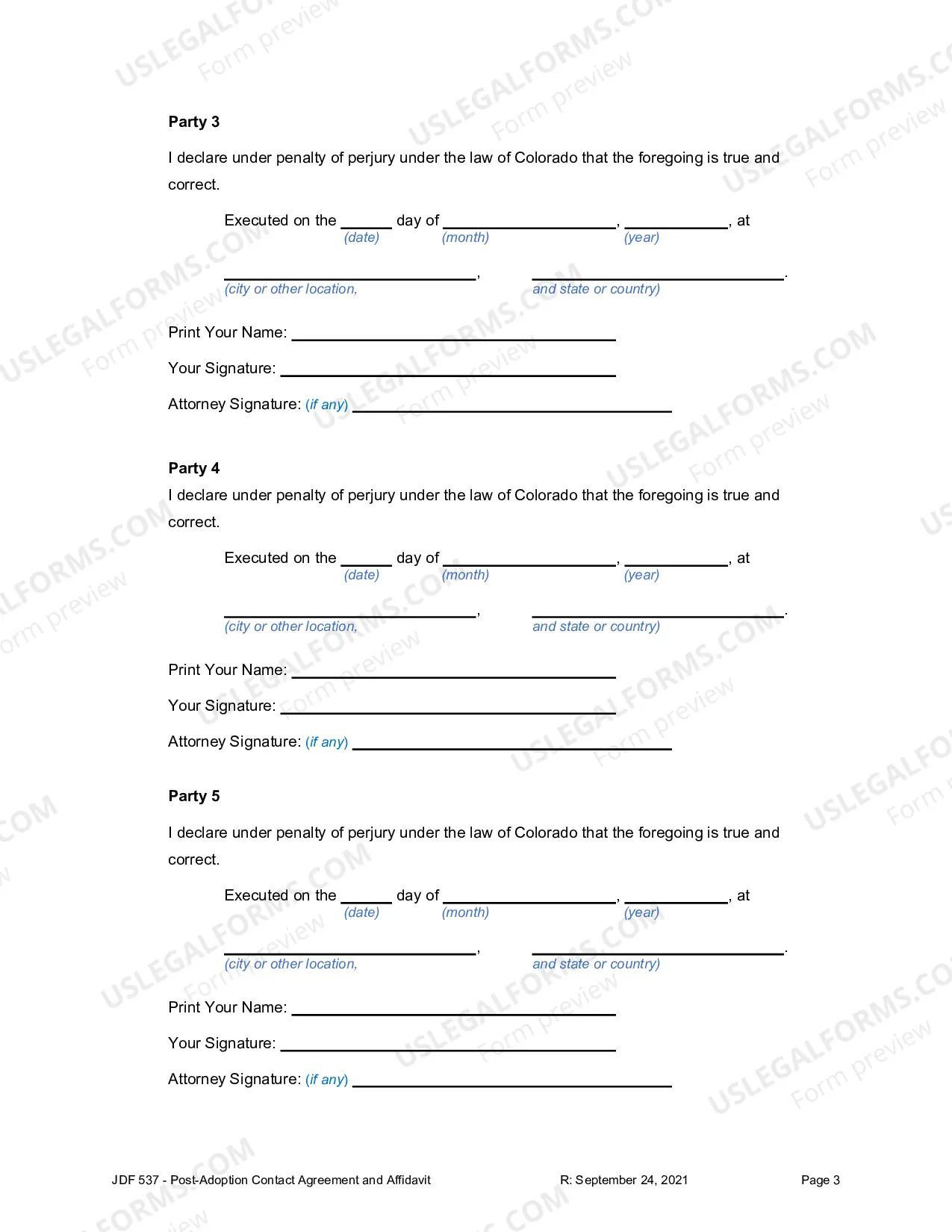 Preview Post Adoption Contact Agreement and Affidavit