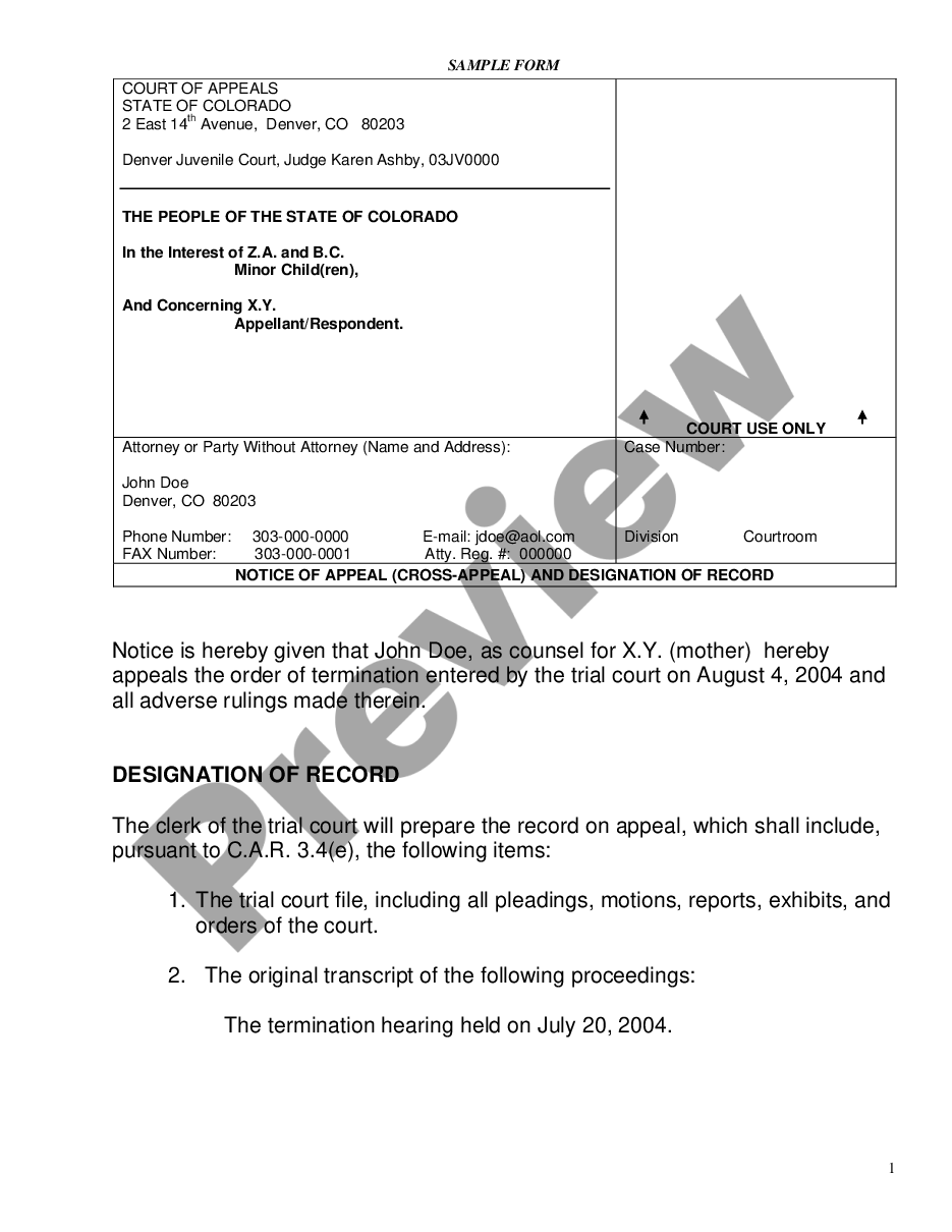 Colorado Notice of Appeal   Cross Appeal   and Designation of ...