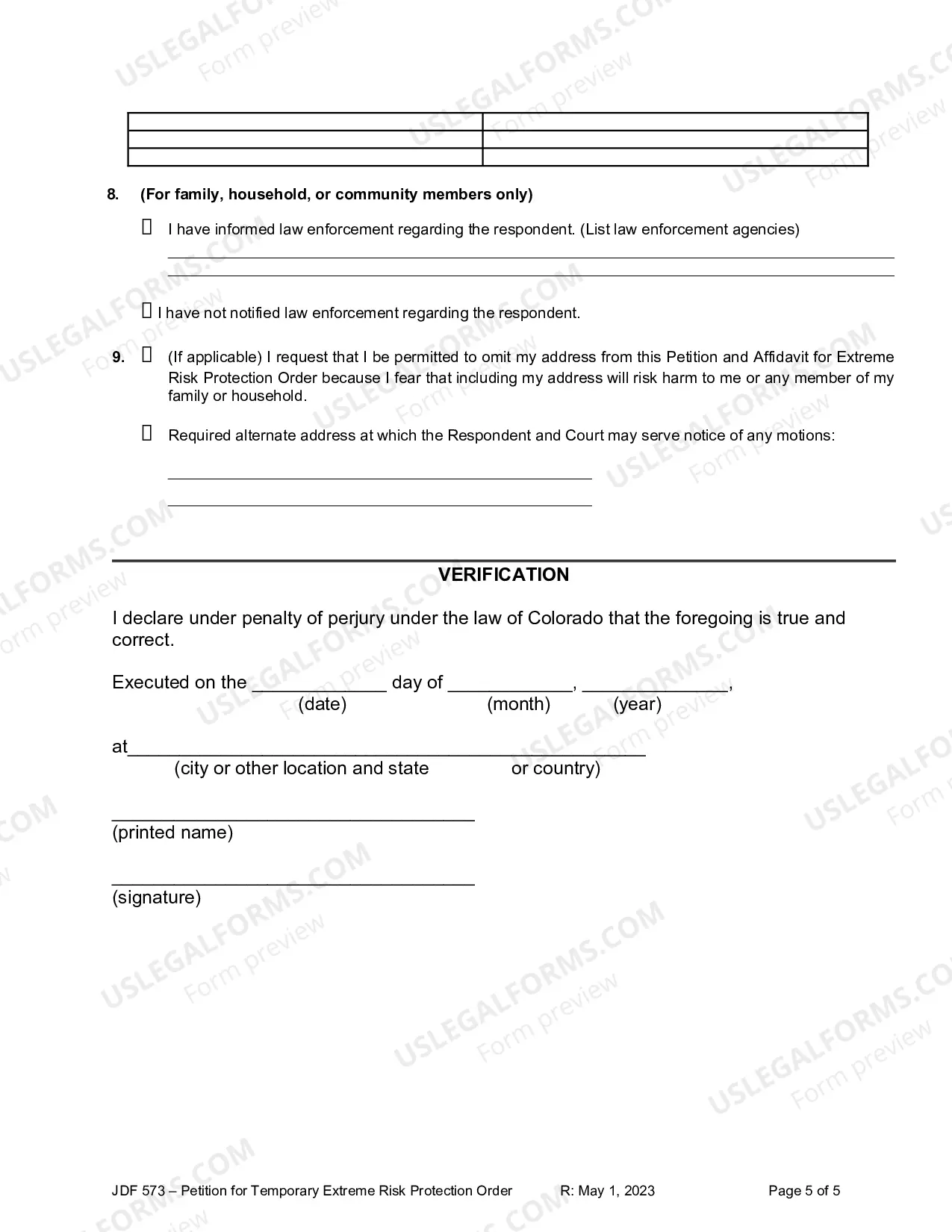 Preview Petition and Affidavit for Temporary Extreme Risk Protection Order