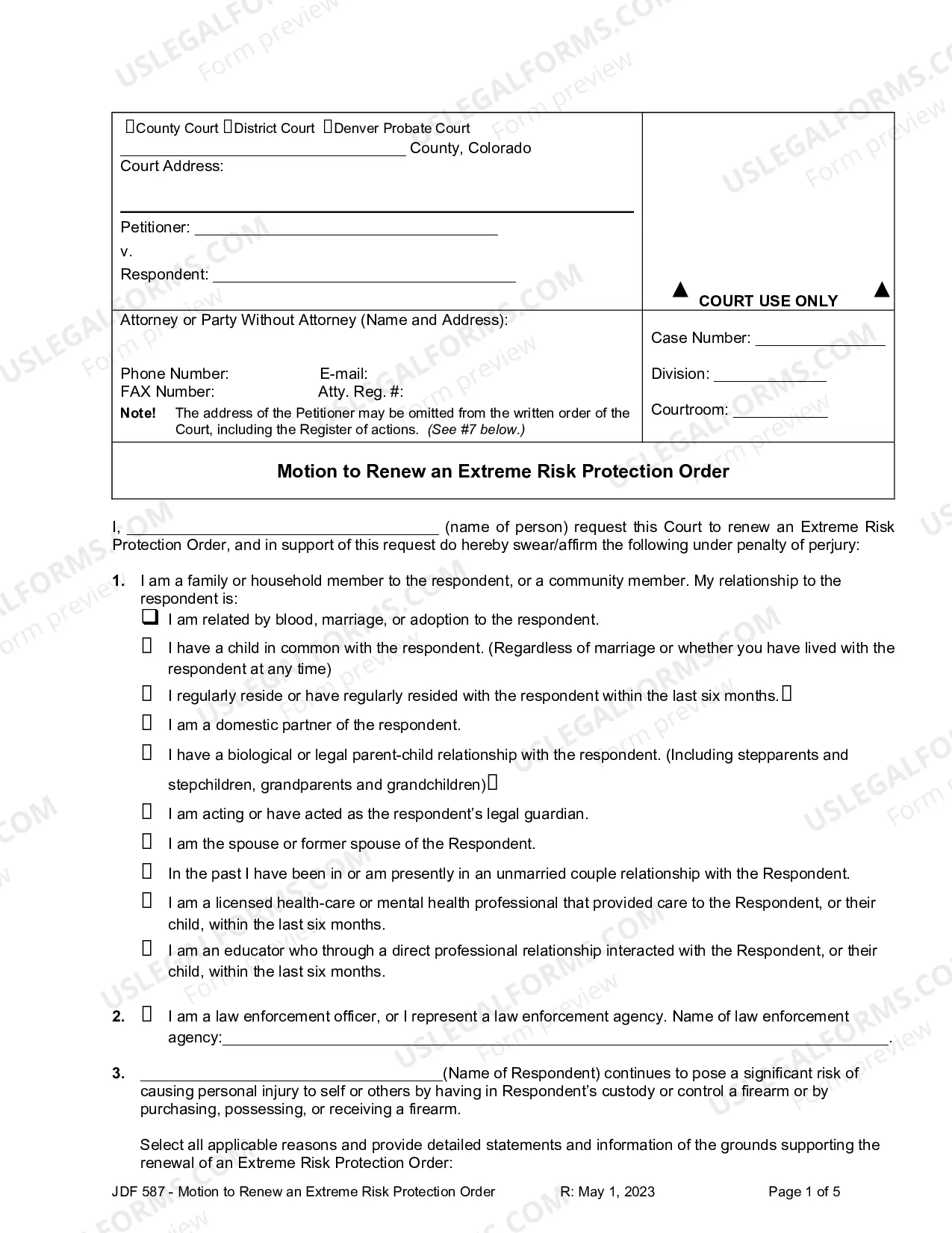 Preview Motion to Renew an Extreme Risk Protection Order