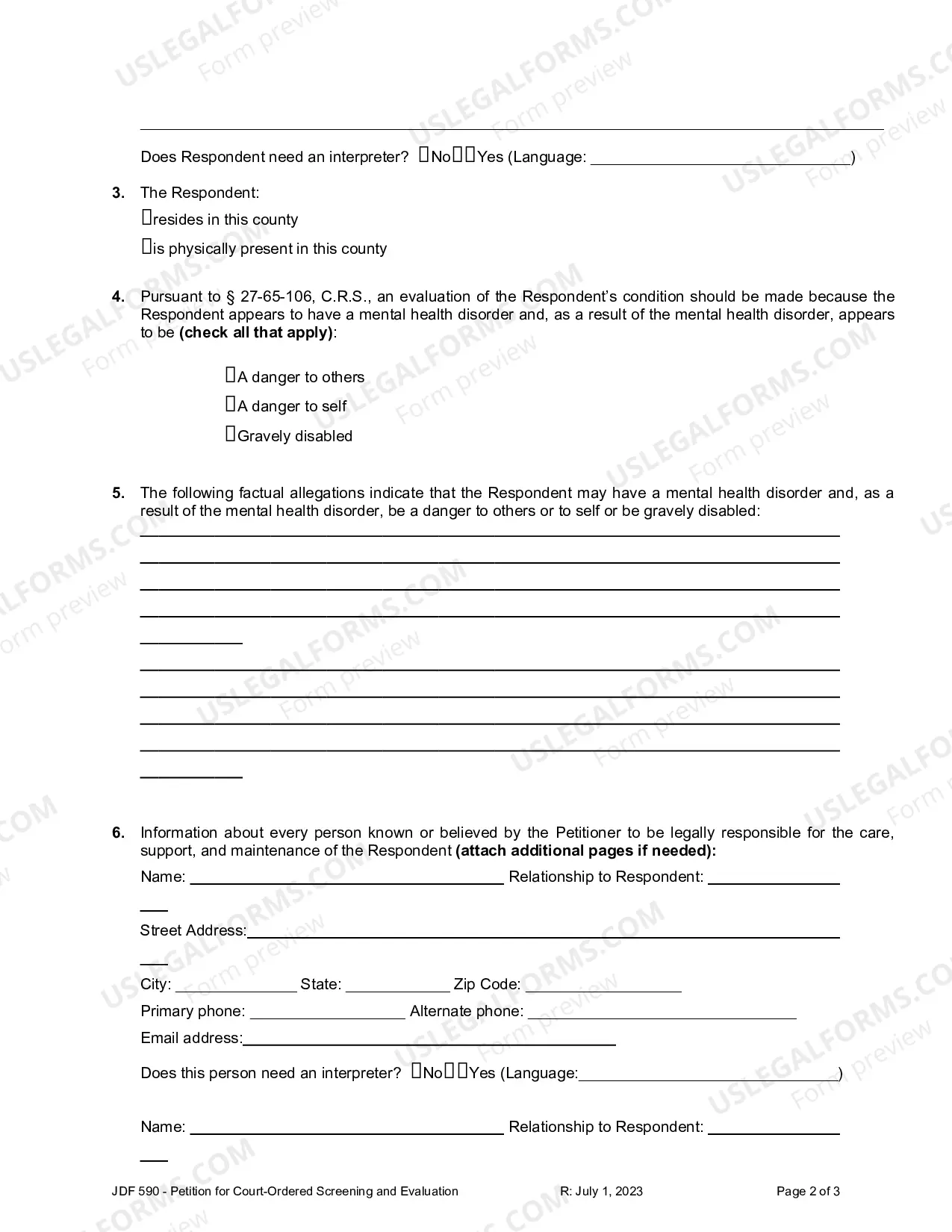 Preview Petition for Court Ordered Screening and Evaluation